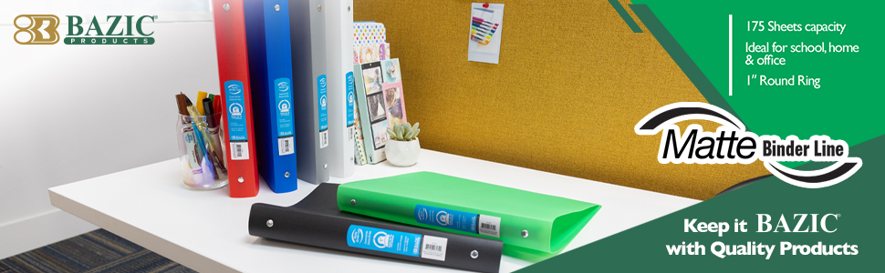 thumbnail video image 2 of BAZIC 3 Ring Binder 1" Poly Binders Matte Color Soft Cover, 175 Sheets, 48-Count, 2 of 8