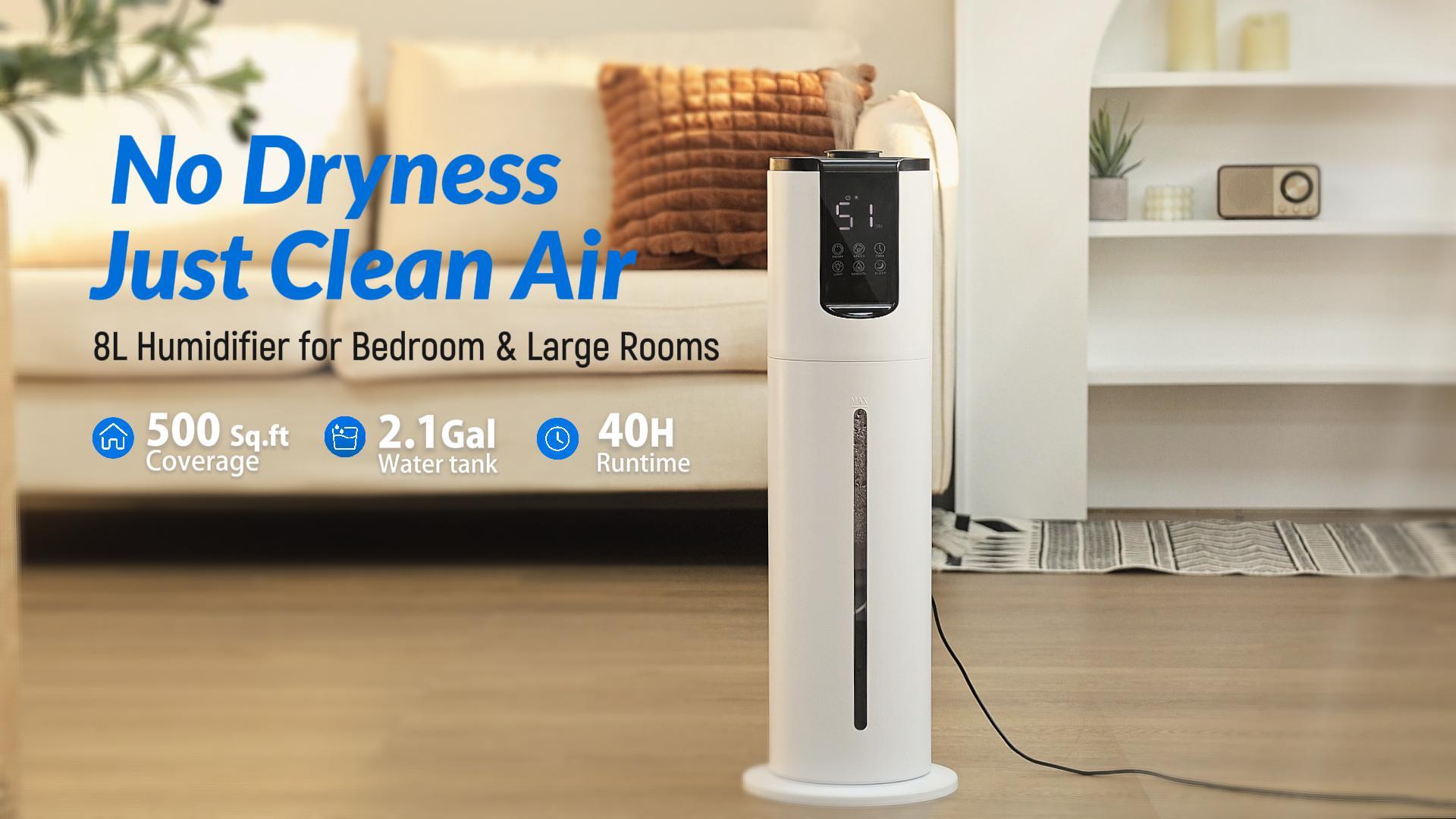 LACIDOLL Whole House Care Humidifiers for Large Room, 2.1Gal 8L Top ...