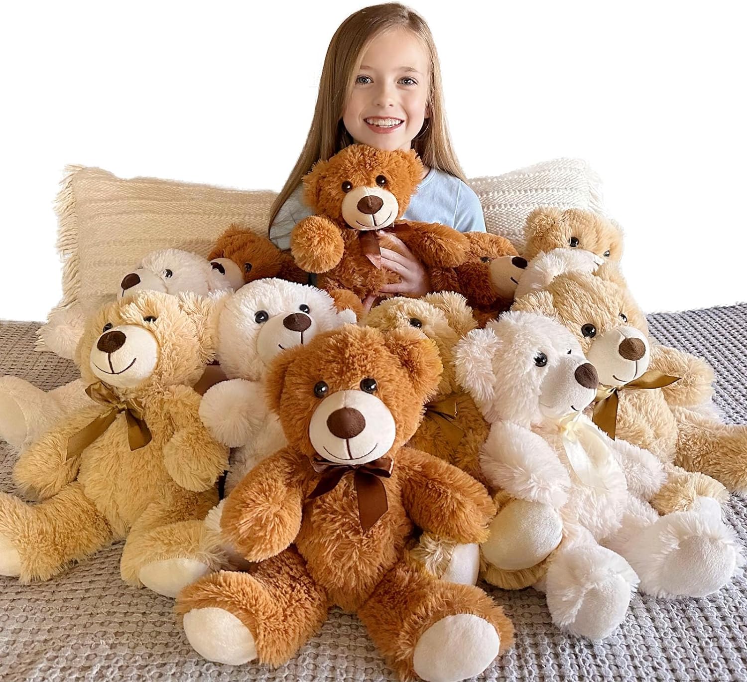 thumbnail video image 2 of MorisMos 12 Packs Teddy Bears 14'' Bulk Stuffed Animals Plush Bear, 2 of 10