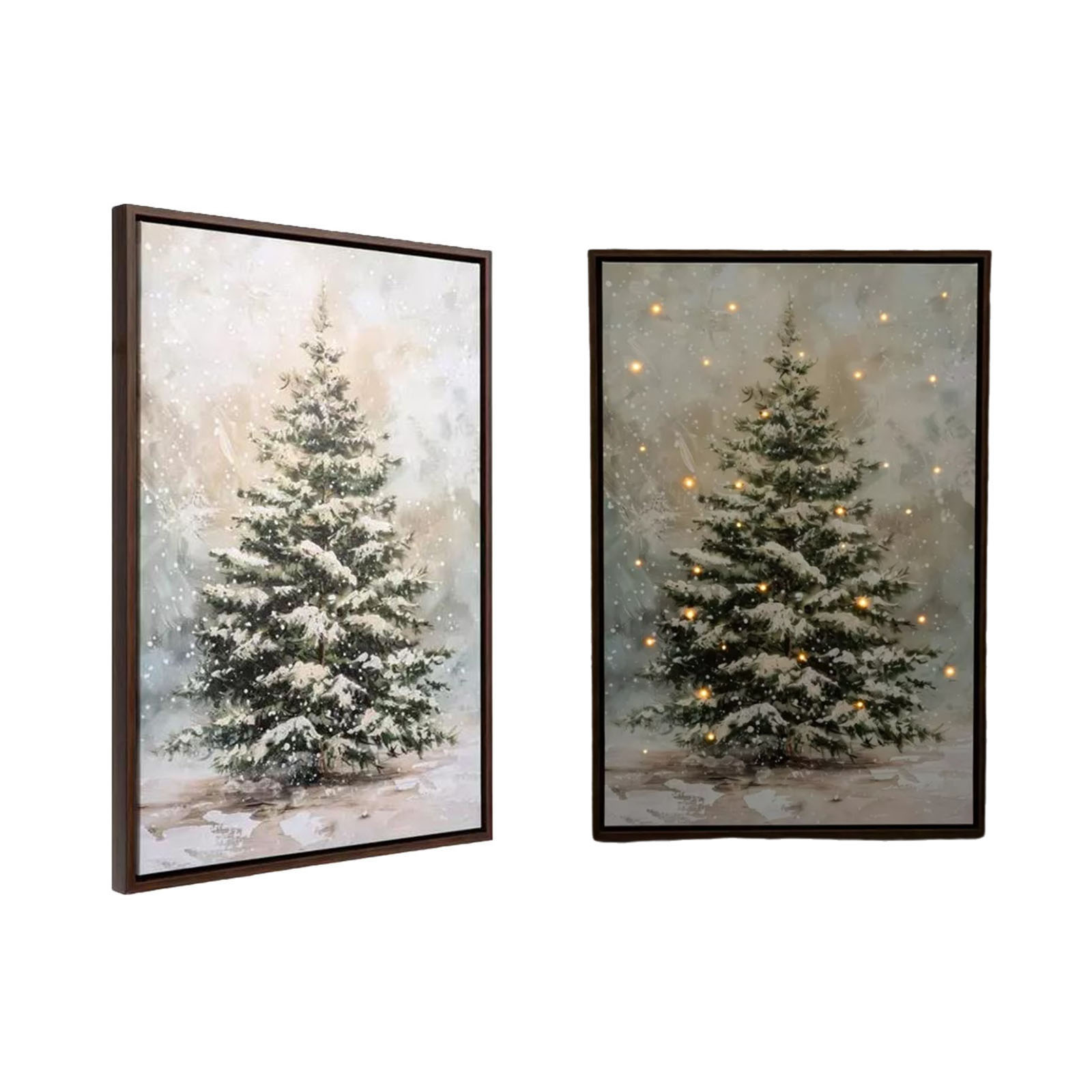thumbnail video image 2 of Snowy Christmas Tree Glowing Canvas Wall Art, 12x15-Inch Size with Battery-Powered LED, Realistic Snow Effect for Holiday Decor, Frameless Design for Living Room or Office, 2 of 7
