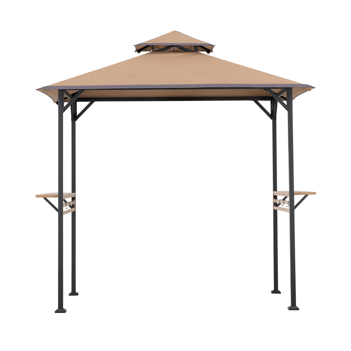 thumbnail video image 2 of Sunjoy 5 x 8 ft Grill Gazebo with Double Tiered Canopy Roof, Black Steel Frame Grill Gazebo for Outdoor, Patio, Garden, and Backyard Activities, Khaki, 2 of 17