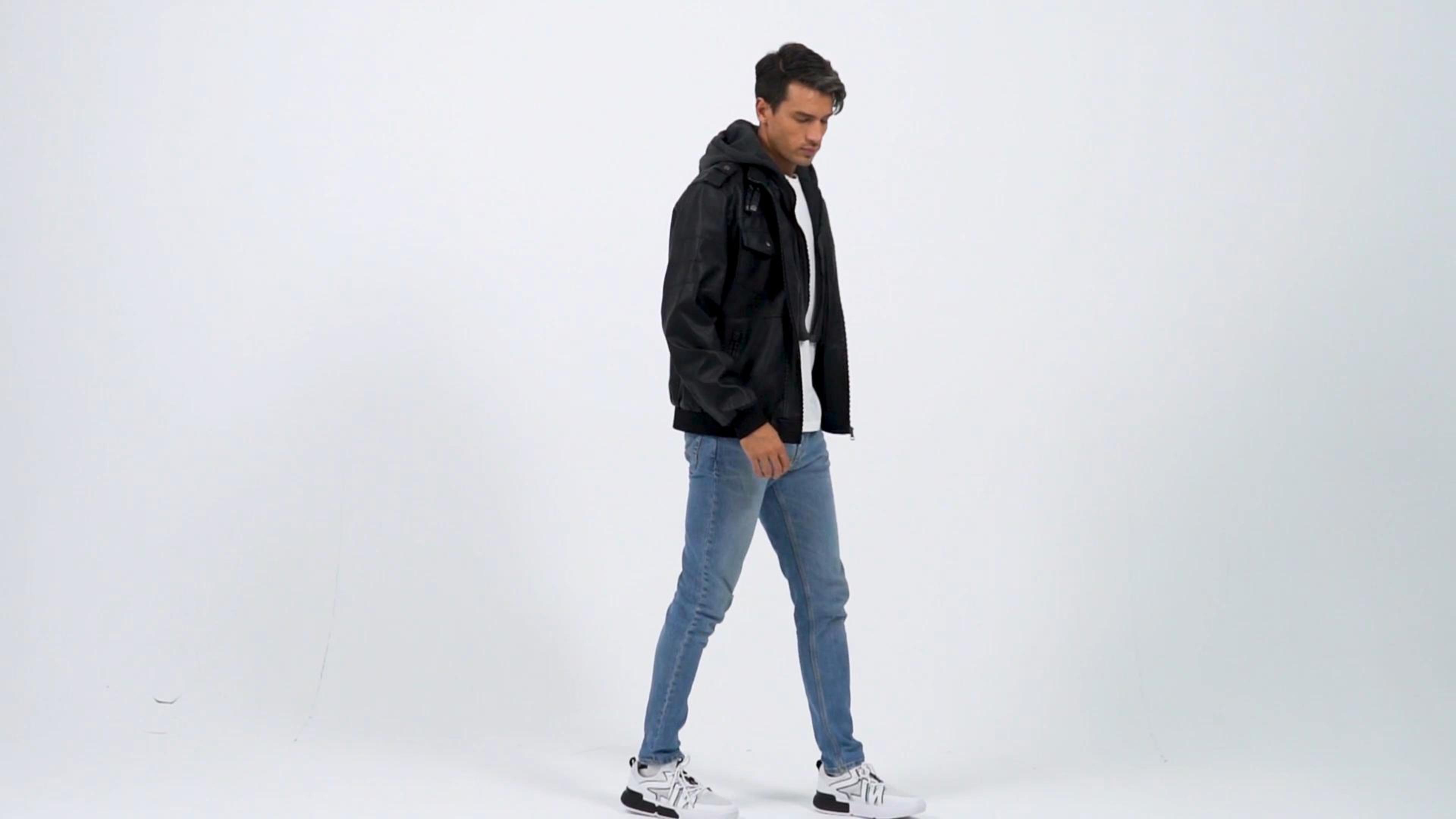 thumbnail video image 2 of MANSDOUR Men's Faux Leather Jacket Casual Brown Zip-up Motorcycle Jacket with Removable Hood Brown-XXL, 2 of 8