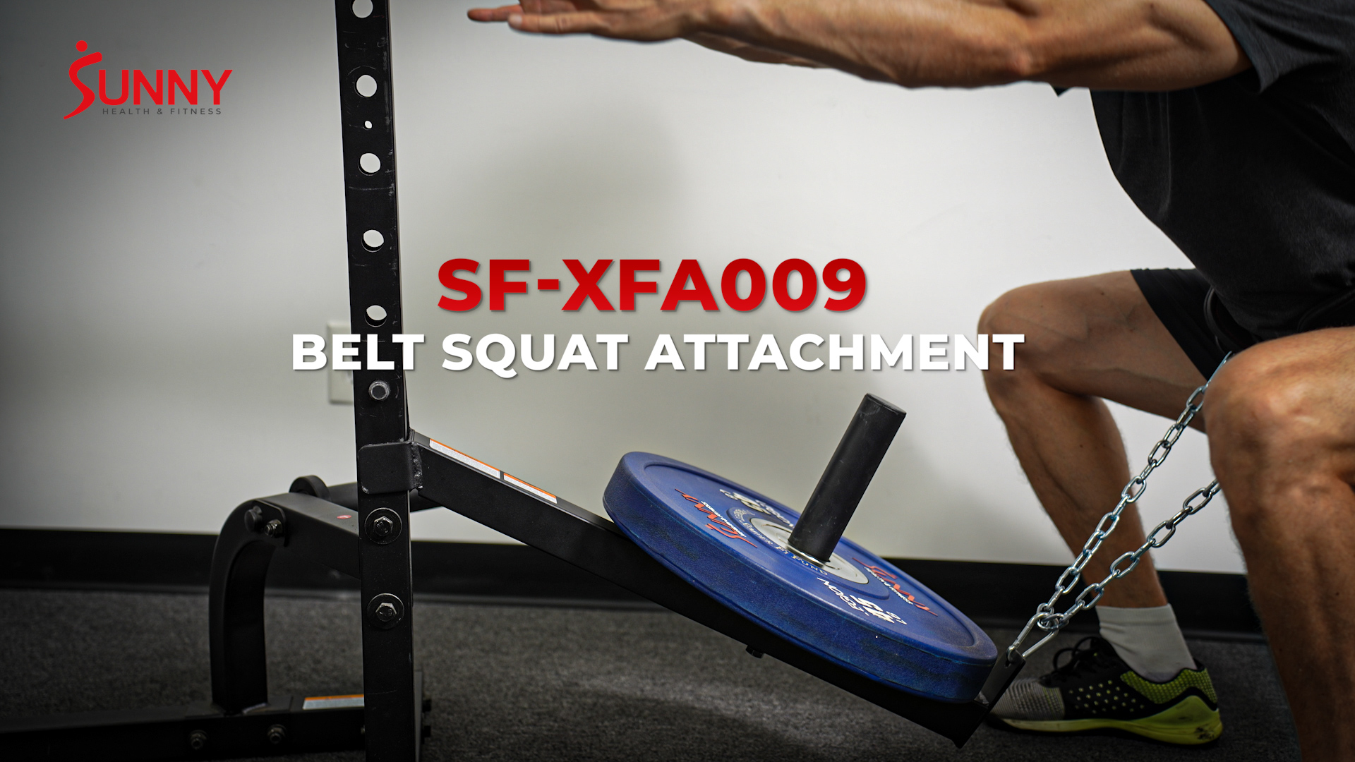thumbnail video image 2 of Sunny Health & Fitness Belt Squat Attachment for Power Racks and Cages, Full Body Workout – SF-XFA009, 2 of 7