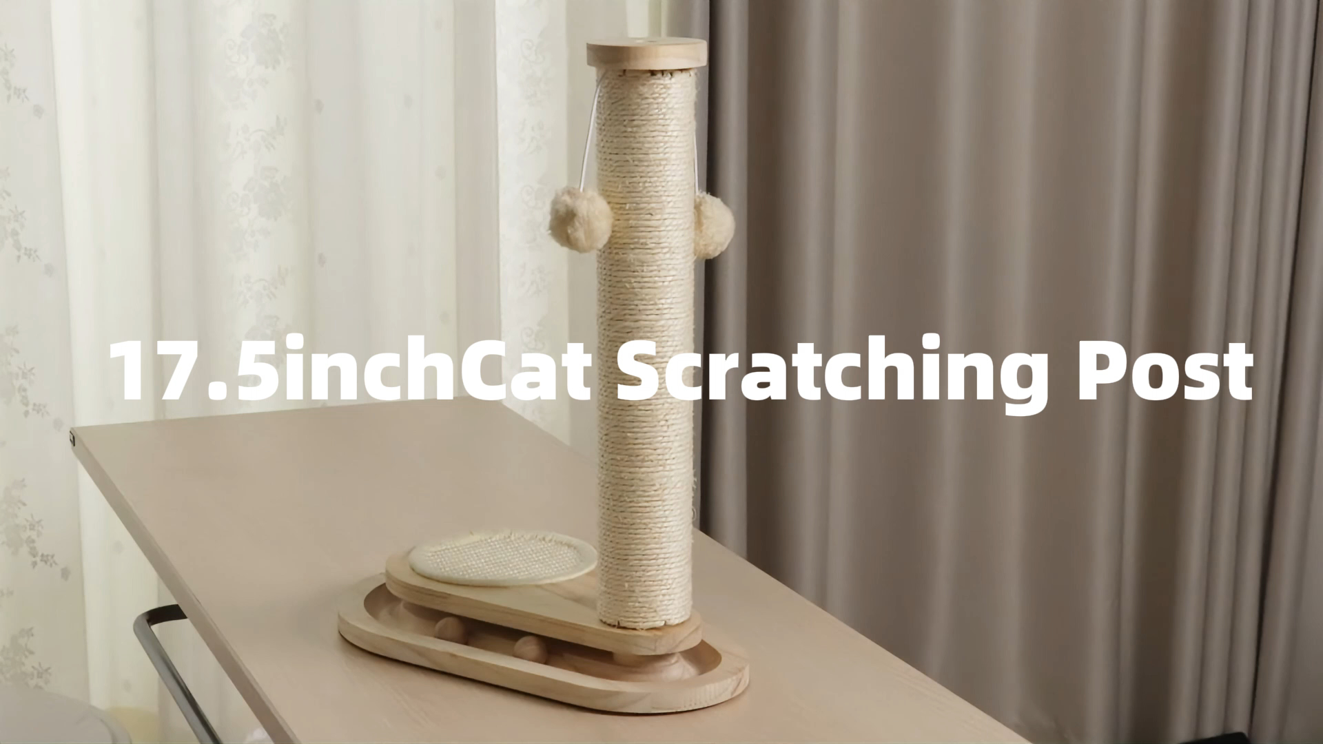 thumbnail video image 2 of Vibrant Life 17.5 Inch Cat Scratching Post with Sisal Pad and Ball Track for Kitten, 2 of 9