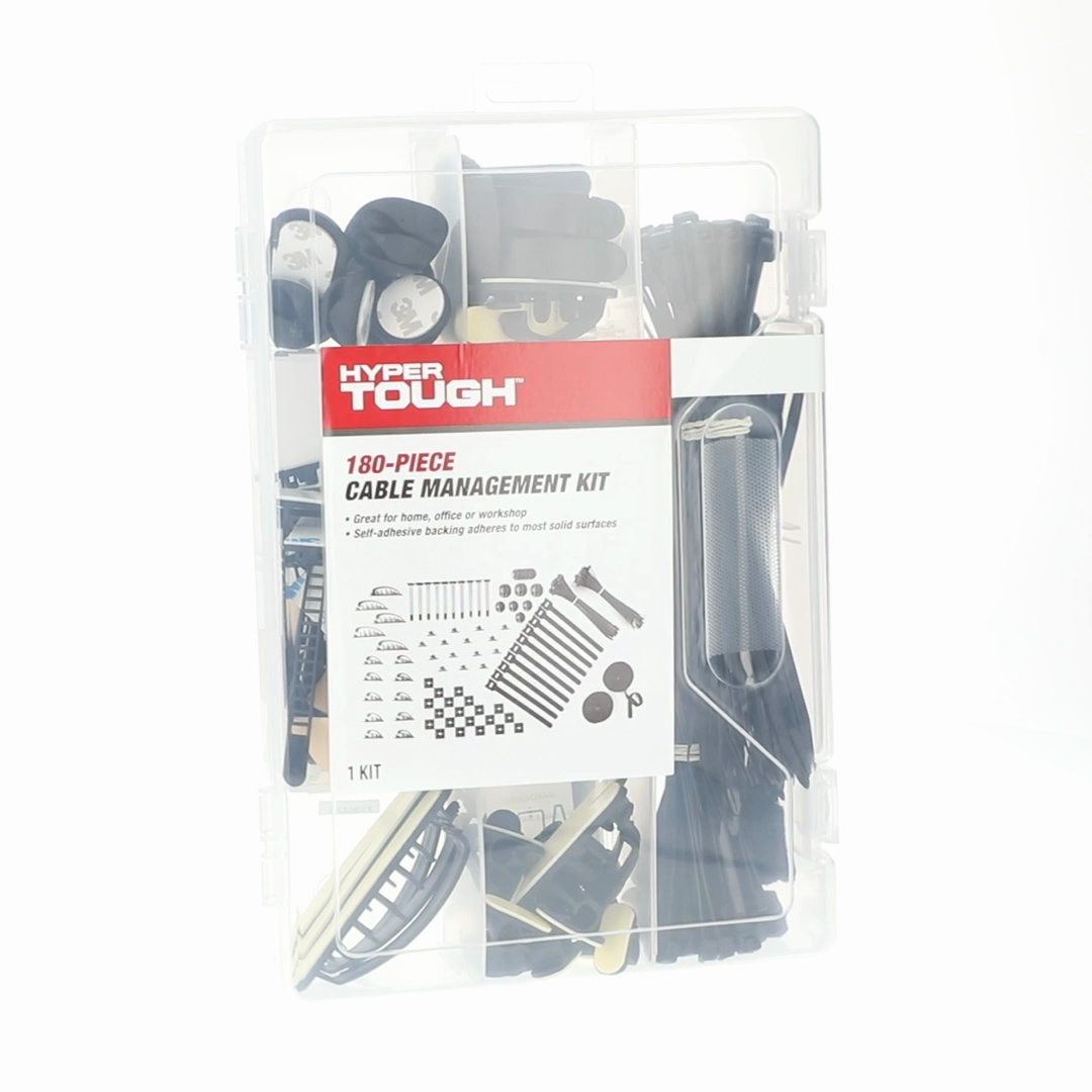 Hyper Tough Cable Management Kit, 180-Piece Set with Straps Clamps