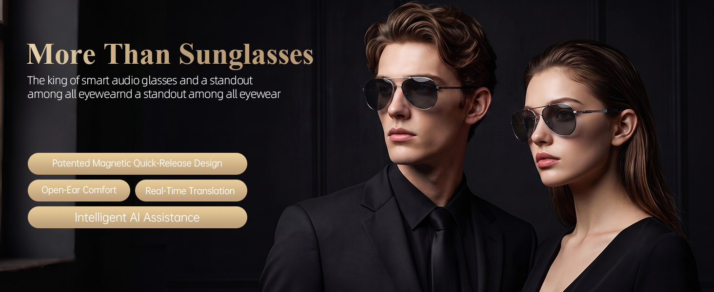 thumbnail video image 2 of HEADWOLF AI Smart Glasses,Bluetooth Audio Glasses with Open-Ear Speakers,AI Translation,Voice Assistant,Titanium Memory Frame,Detachable Design, 2 of 10
