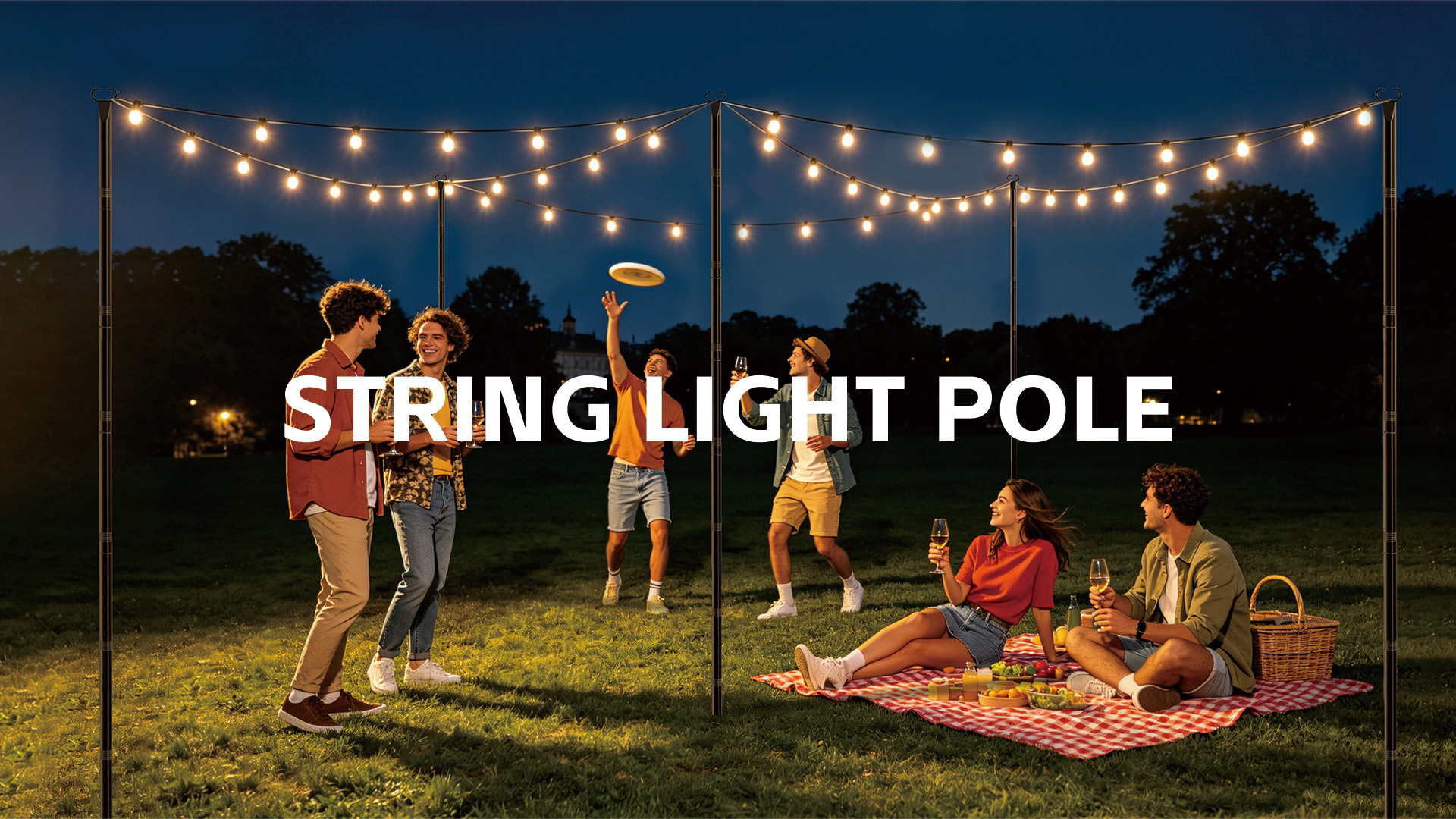 thumbnail video image 2 of JYTOBN 10Ft String Light Poles 8 pack,Poles for Hanging Outdoor String Lights with Fork and Fence Clamp,Freestanding or Mounted on Fence/Deck/Patio, 2 of 8