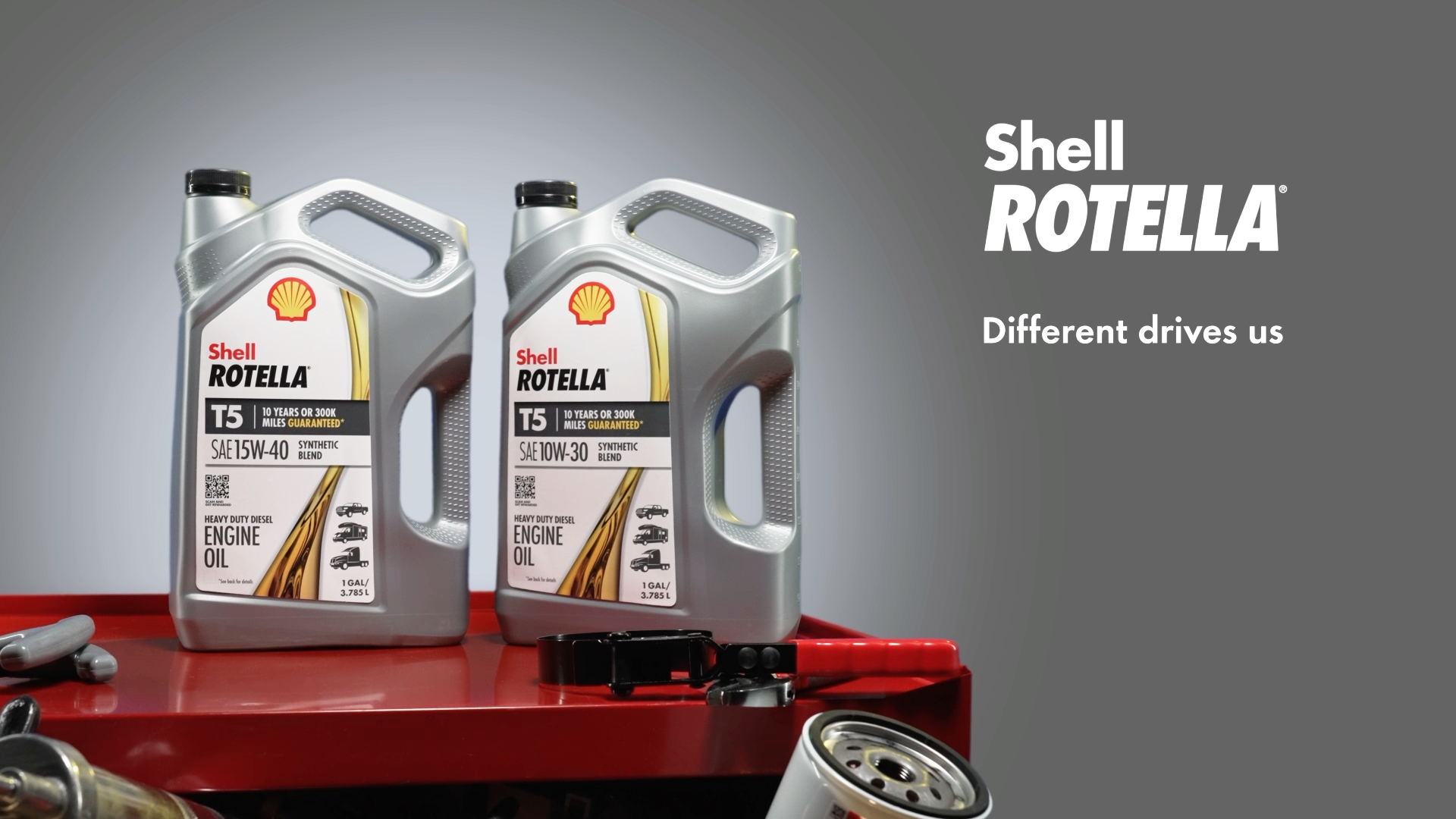 thumbnail video image 2 of Shell Rotella T5 Synthetic Blend 10W-30 Motor Oil, 1 Gallon (3 Pack), 2 of 9