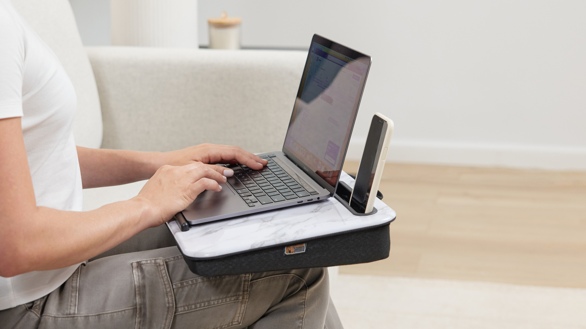 thumbnail video image 2 of GORILLA GRIP Laptop Lap Desk, Portable Tablet Stand Fits Laptops up to 15.6", Light Wood, 2 of 10