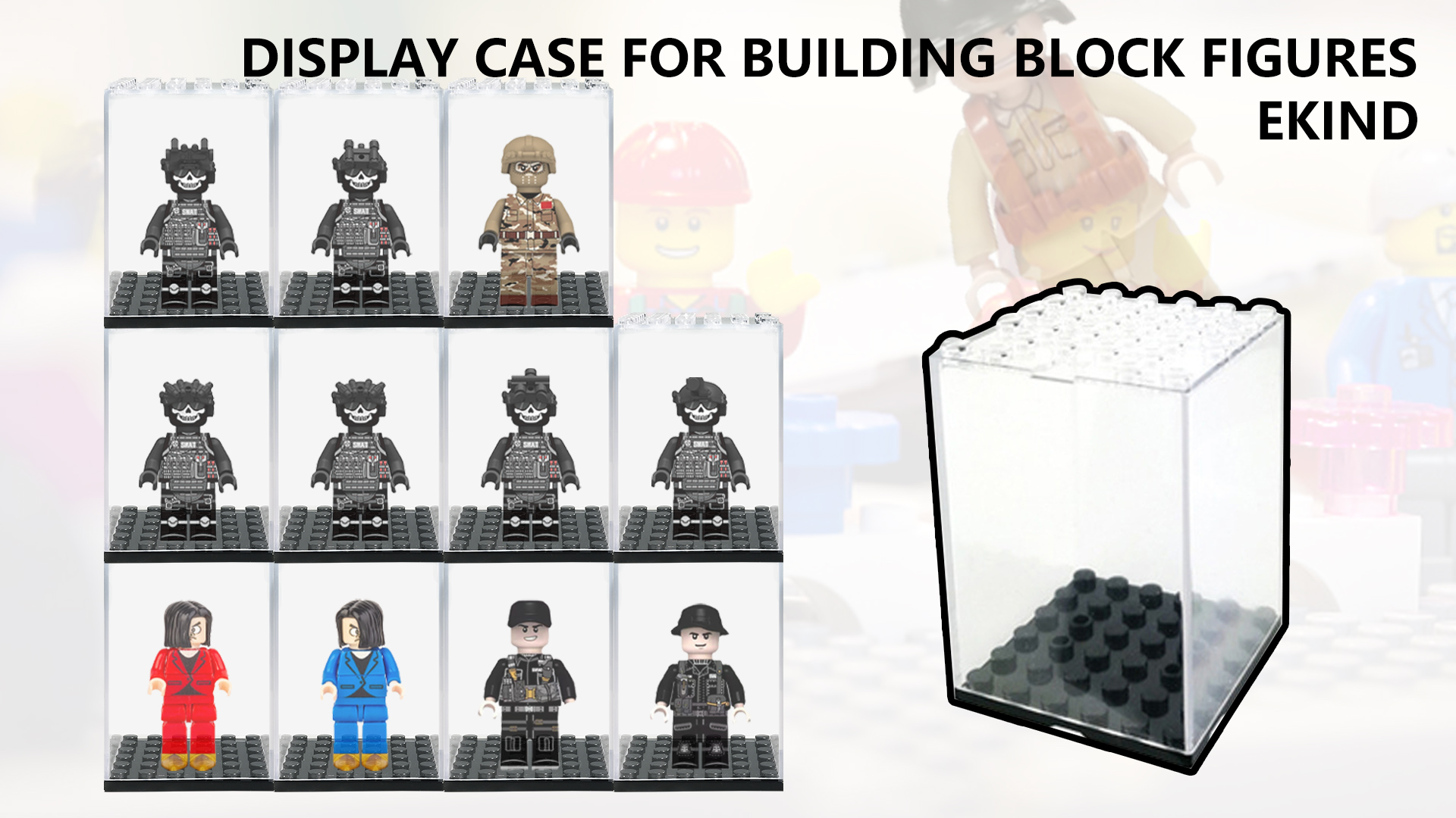 thumbnail video image 2 of EKIND Acrylic Display Case Compatible for Minifigures, Building Block Toy Models, Buildings Toys Storage, Stackable Removable High Transparency Dustproof Display Case(12PCS), 2 of 7