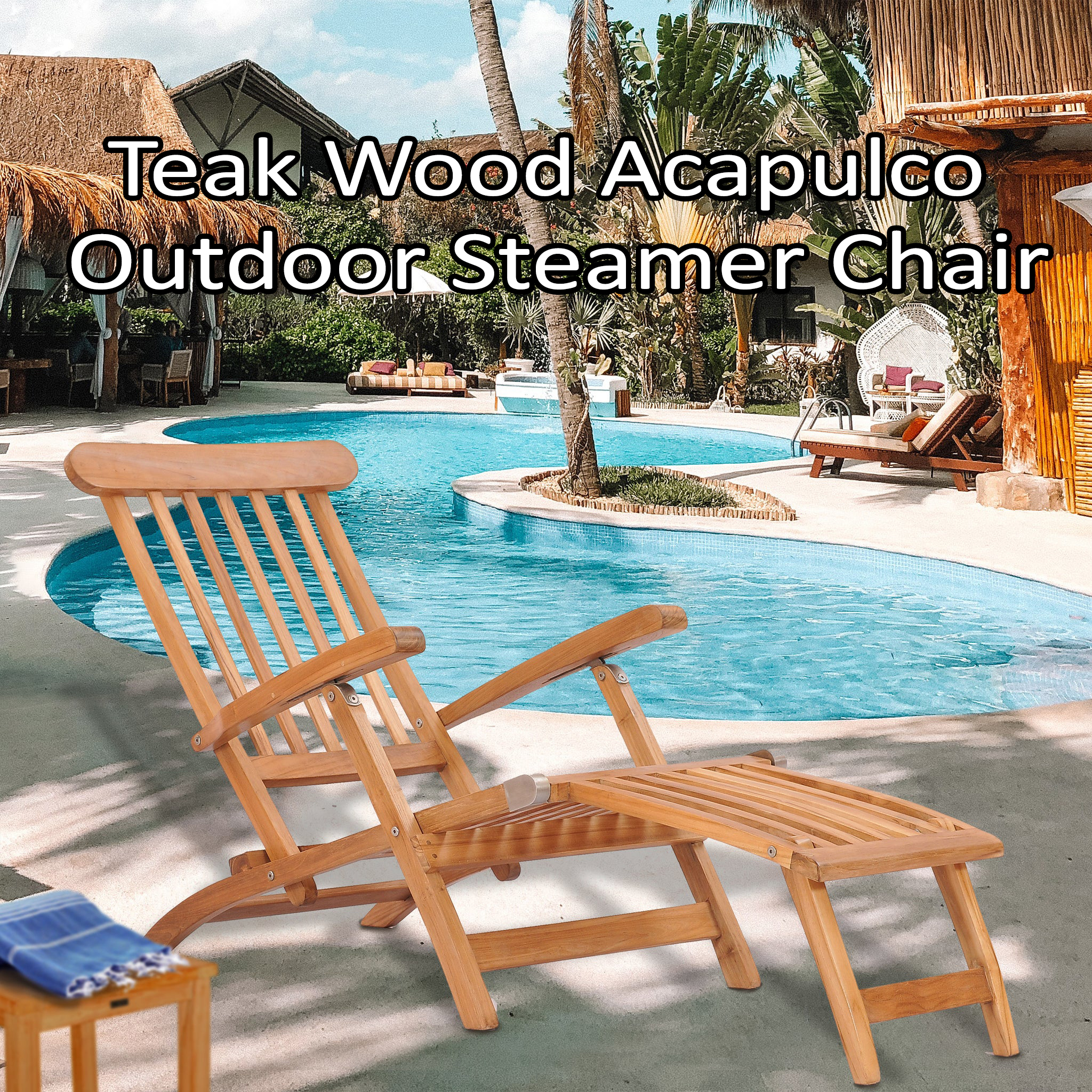thumbnail video image 2 of Teak Wood Titanic Outdoor Outdoor Patio Reclining Steamer Chair, A-Grade Teak Wood, 2 of 10