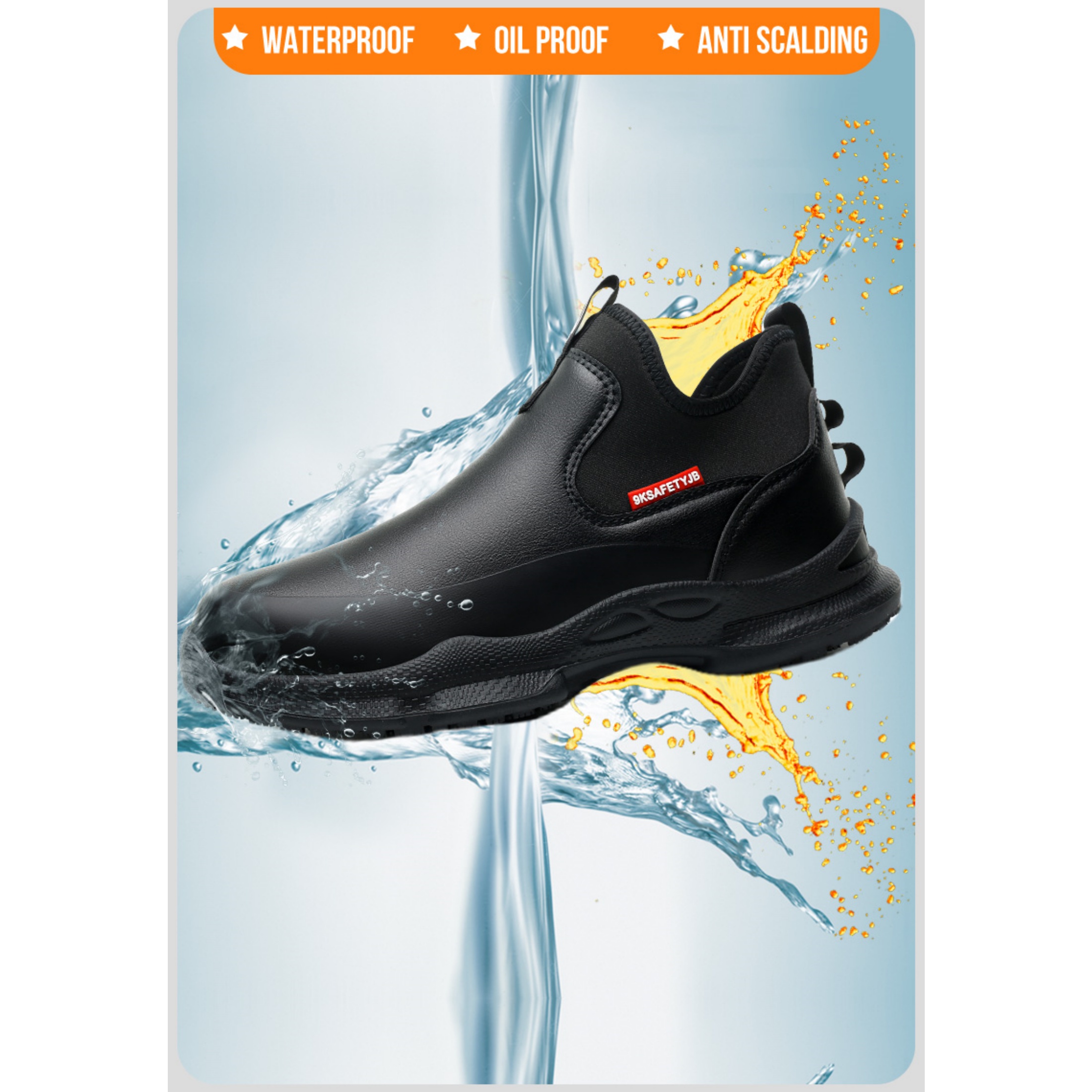 thumbnail video image 2 of SKIUHS Men & Women's Slip-On Slip Resistant Chef Safety Shoes – Waterproof Oil Resistant Microfiber Leather Kitchen Work Footwear, 2 of 9
