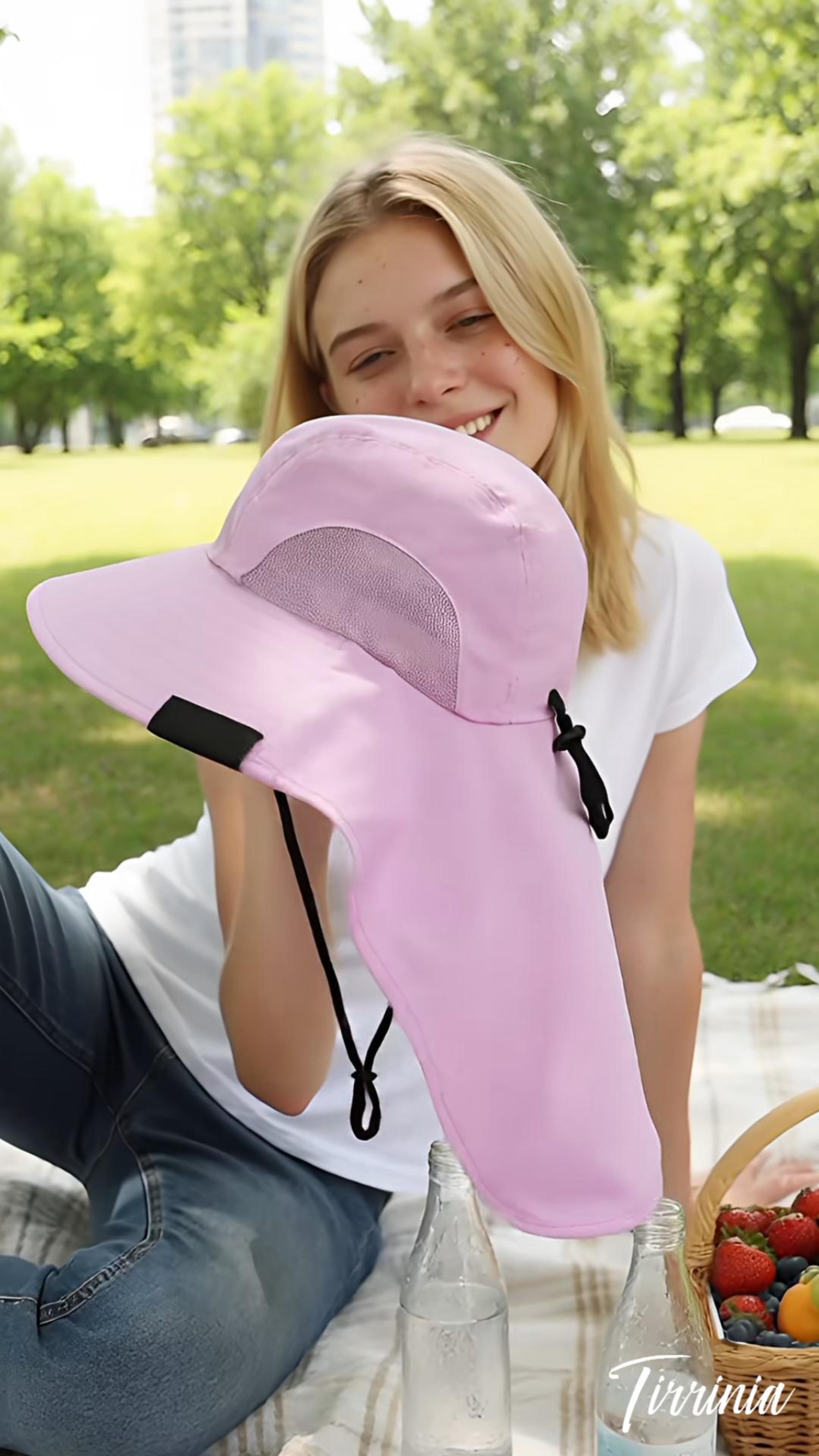 thumbnail video image 2 of Tirrina Women's Outdoor Sun Protection Fishing Cap with Neck Flap Wide Brim Mesh Hat for Travel Camping Hiking Hunting, 2 of 8