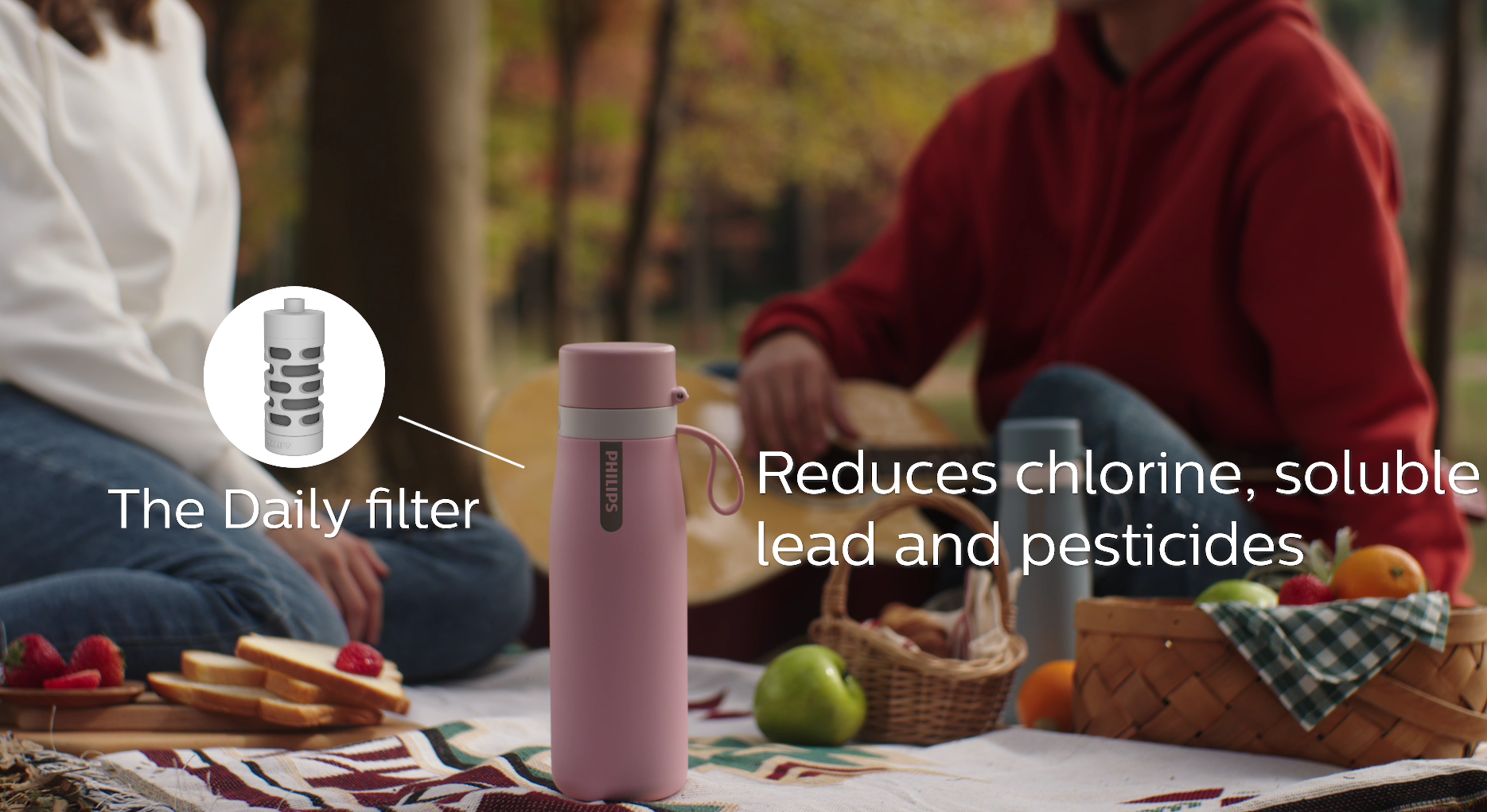 thumbnail video image 2 of PHILIPS 18.6oz Filtered Insulated Water Bottle, 304 Stainless Steel Reusable Tumbler, BPA‑Free Leak‑Proof Lid, Hot Cold Retention, Filter Reduces Chlorine & Odor, Lasts 2 Months or 40 Gallons, Blue, 2 of 10