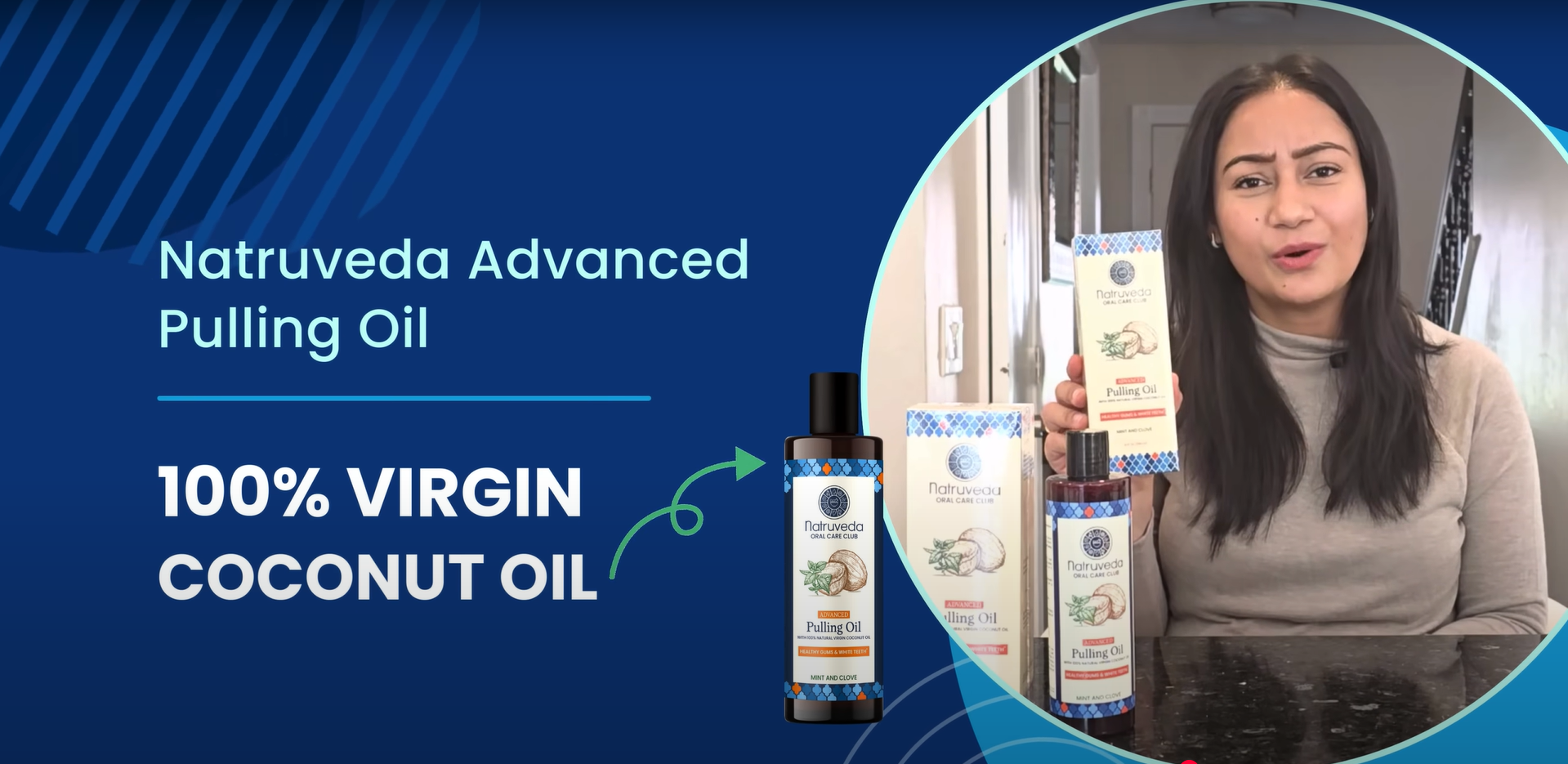 thumbnail video image 2 of Natruveda Extra Virgin Coconut Oil Pulling for Teeth, Fresh Breath Mouthwash for Gums & Daily Oral Care, Mint, 10 fl oz, 2 of 10