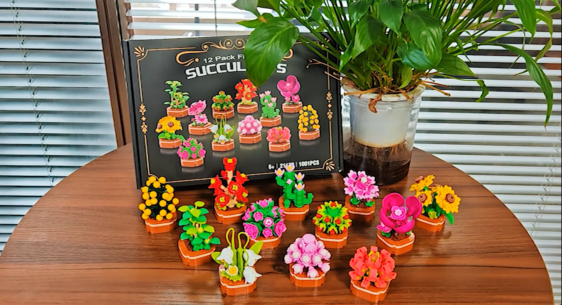 OKKIDY, 12 Pack Flower Succulent Building Bricks Set, 1001 Pcs DIY