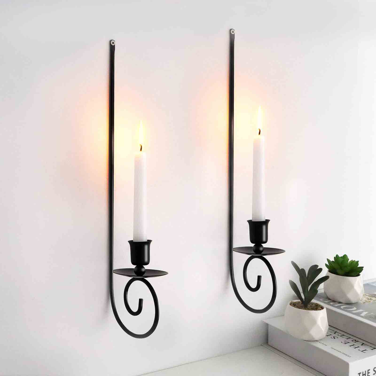 thumbnail video image 2 of yulier Metal Wall Candle Sconce Holder Set of 2 Wall Mount Candle Holders Black Modern Wall Candle Sconces Hanging for Living Room Fireplace Entryway Wedding Christmas Decorations, 2 of 9