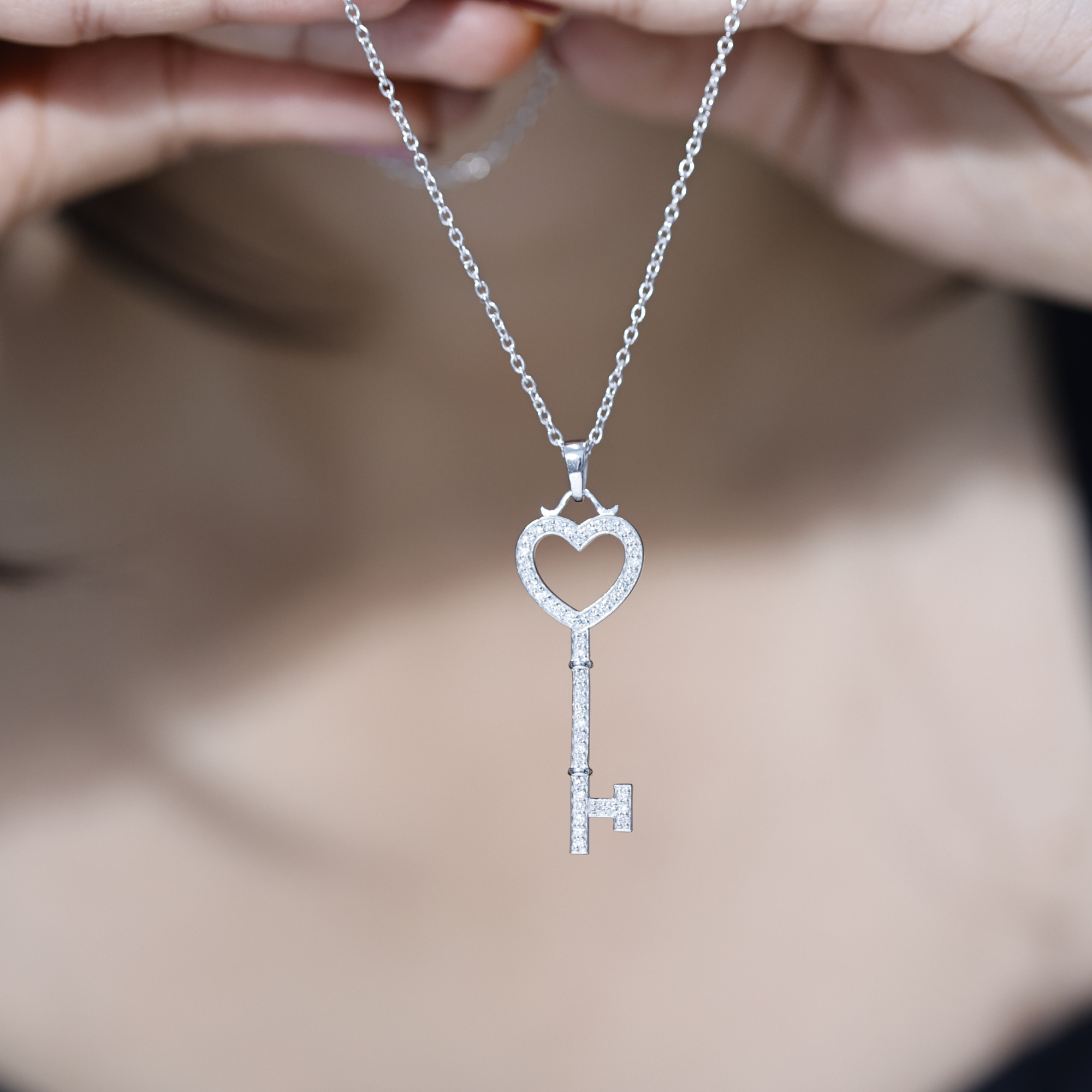 thumbnail video image 2 of Rosec Jewels Lab Grown Diamond Heart Key Pendant Necklace - with Chain - Ready to Gift, 10K Yellow Gold, 2 of 8