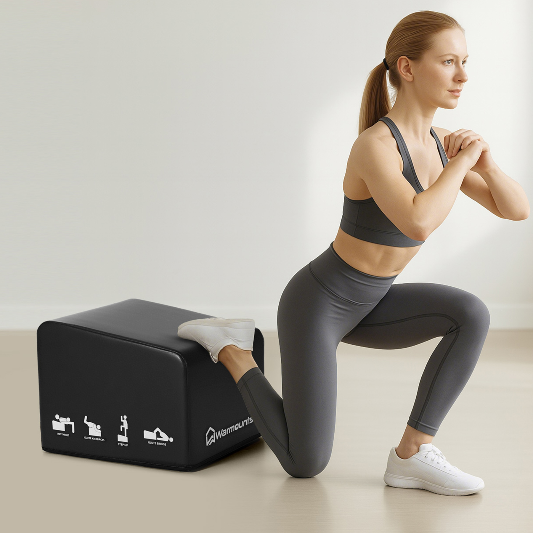 thumbnail video image 2 of WARMOUNTS Hip Thrust Bench 700 Lbs, 18" x 16" Multi-Functional Total Body Workout Box for Hip Thrust Box, Glute Bridge, Box Jump Training, Foam Plyometric Jump Box at Home Gym, 2 of 8