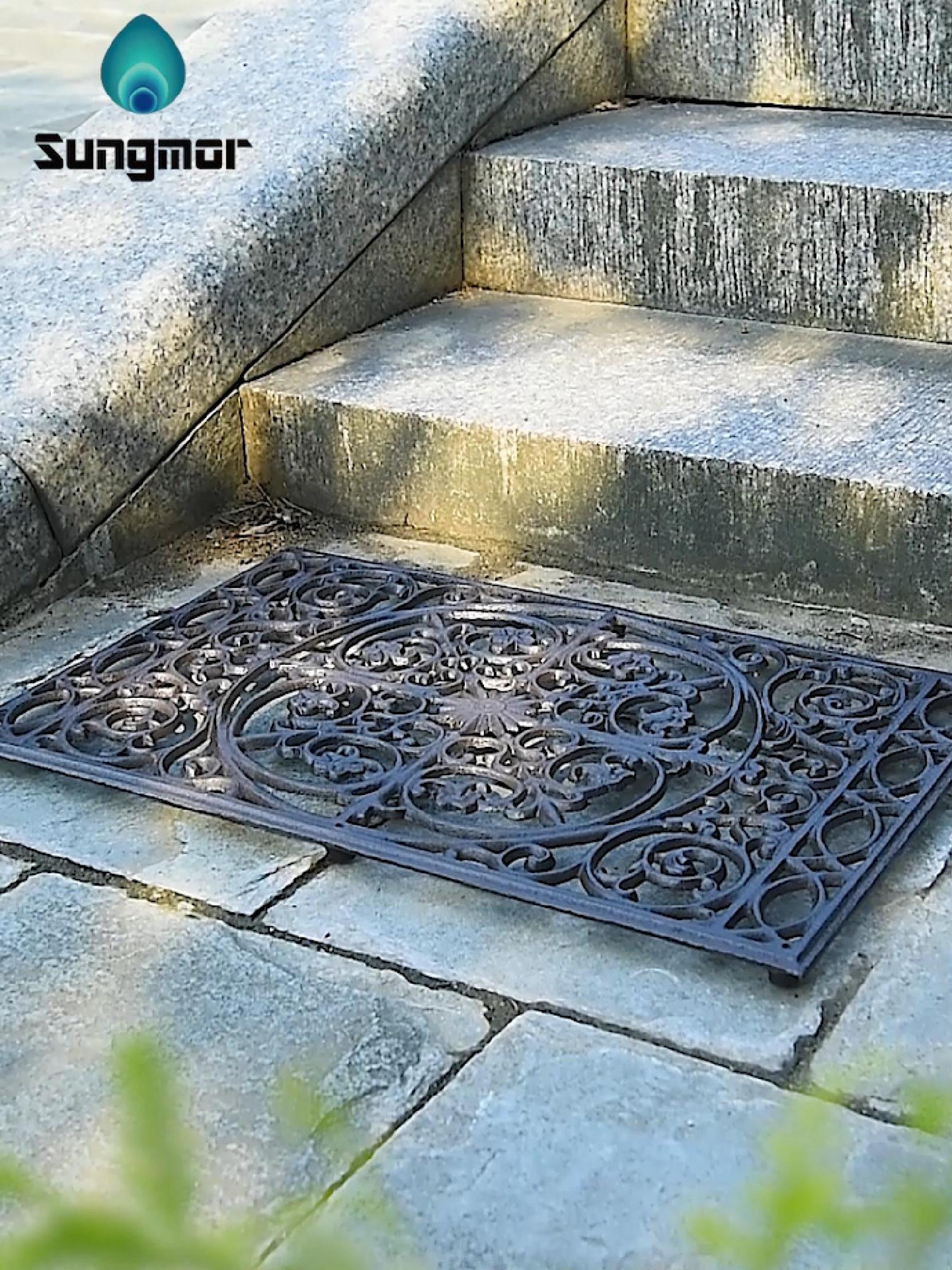 thumbnail video image 2 of Sungmor Rectangle Cast Iron Doormat, 22" X 14.4", Non-Slip Front Door Mat Shoe Scraper, Vintage Rustic Style Decoration for Home Garden Patio, 2 of 8