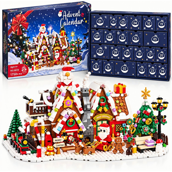 thumbnail video image 2 of Mesemi Advent Calendar 2026 for Kids, Christmas 24 Day Advent Calendar, 1750Pcs Gingerbread House Building Blocks, Christmas Holiday Gift for Boys Girls, 2 of 10