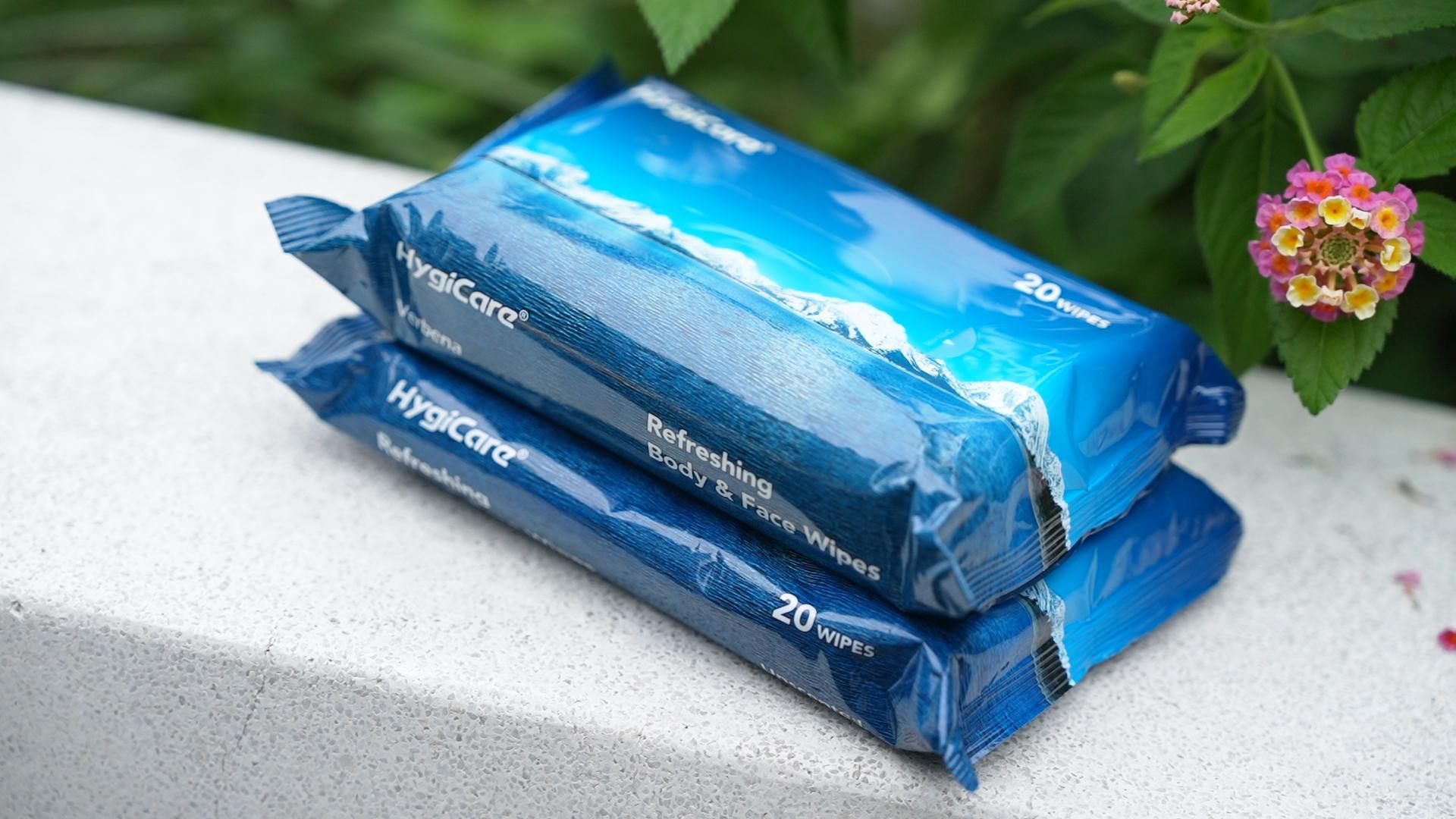 thumbnail video image 2 of HygiCare Body & Face Wipes Verbena, 60ct, Bamboo, Soft, Ultra Thick, No Rinse, Perfect for Hiking Gym Camping, 2 of 7