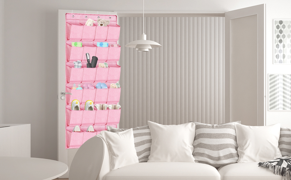 thumbnail video image 2 of Homyfort Pink Shoe Organizer Over the Door for Girls Women Kids Room,Hanging Shoe Rack Organizer for Closet Door,Zapateras Storage Holder with 24 Large Pockets & 4 Sturdy Hooks for Shoes,Slippers, 2 of 10