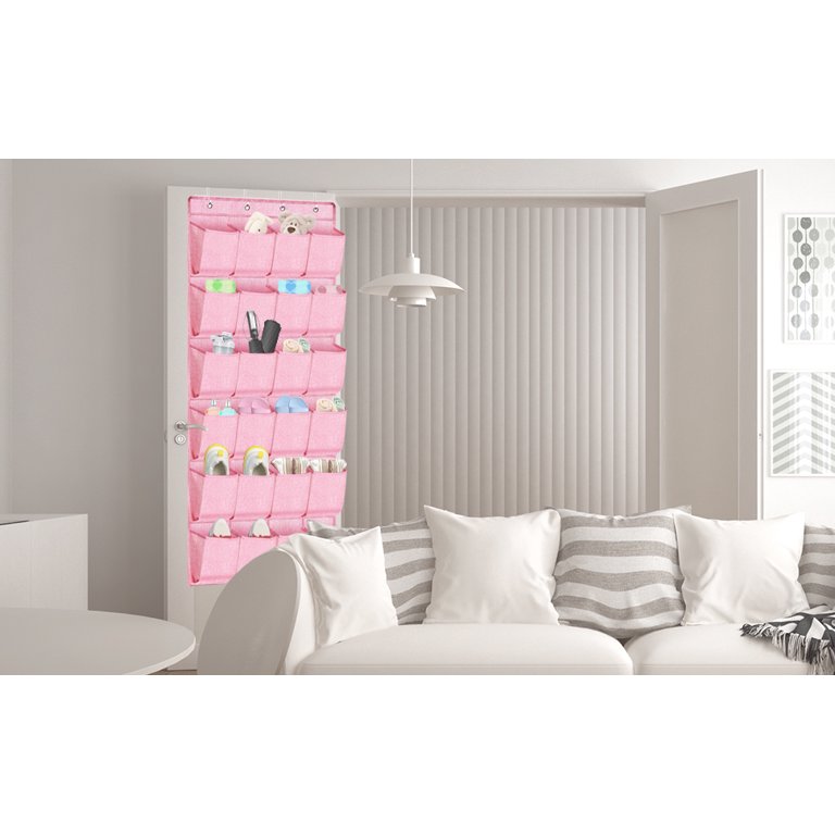 Homyfort Pink Shoe Organizer with 24 Pockets Hooks for Closet