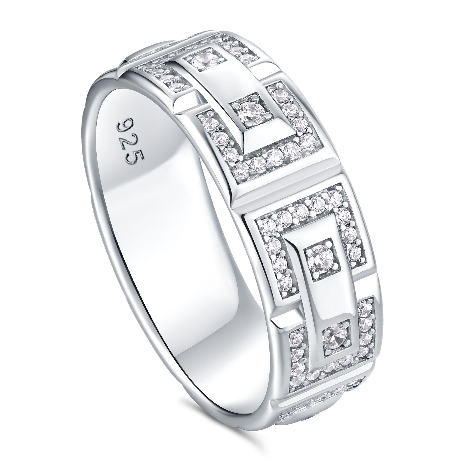 thumbnail video image 2 of Newshe Jewellery Wedding Rings For Him 5A 925 Sterling Silver Mens Wedding Bands Round Cut Cubic Zirconia Size 9, 2 of 6