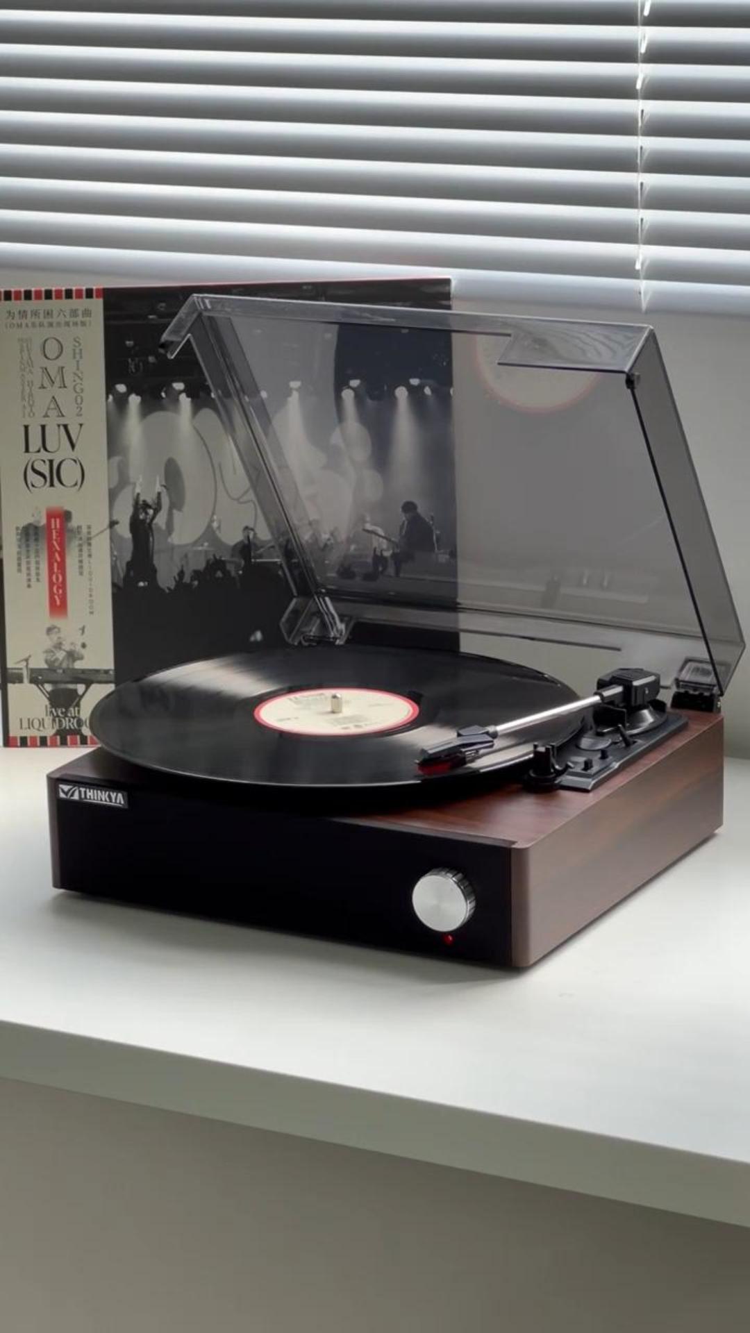 thumbnail video image 2 of THINKYA RP-T01 Vinyl Record Player, BluetoothTurntable, Built-in Stereo Speakers, 3-Speed Belt-Drive Record Player with Auto-Stop, RCA Output, Retro Brown Vinyl Player for Beginners & Gift, 2 of 12