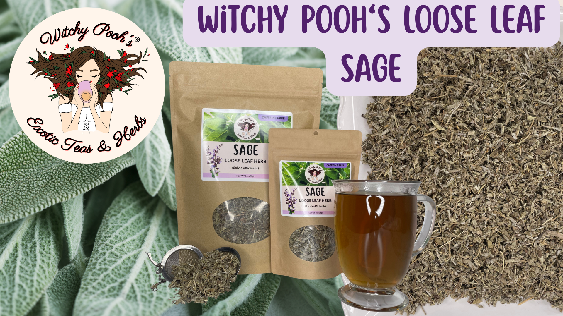 thumbnail video image 2 of Witchy Pooh's Sage - Loose Leaf Herb, Caffeine Free, 3oz, 2 of 6