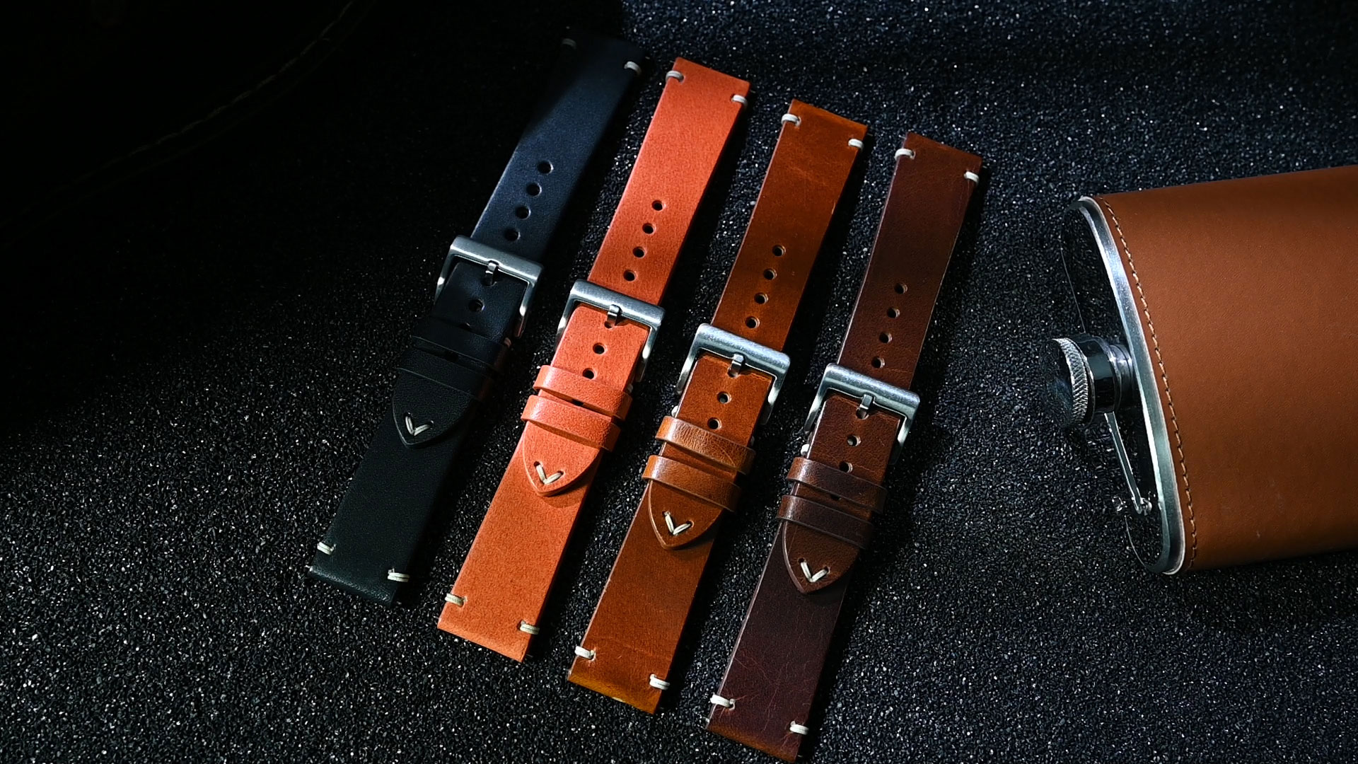 thumbnail video image 2 of Quick Release Leather Watch Bands for Men Women,18mm Military Style Top Grain Leather Watch Strap,Orange with Black Buckle, 2 of 8