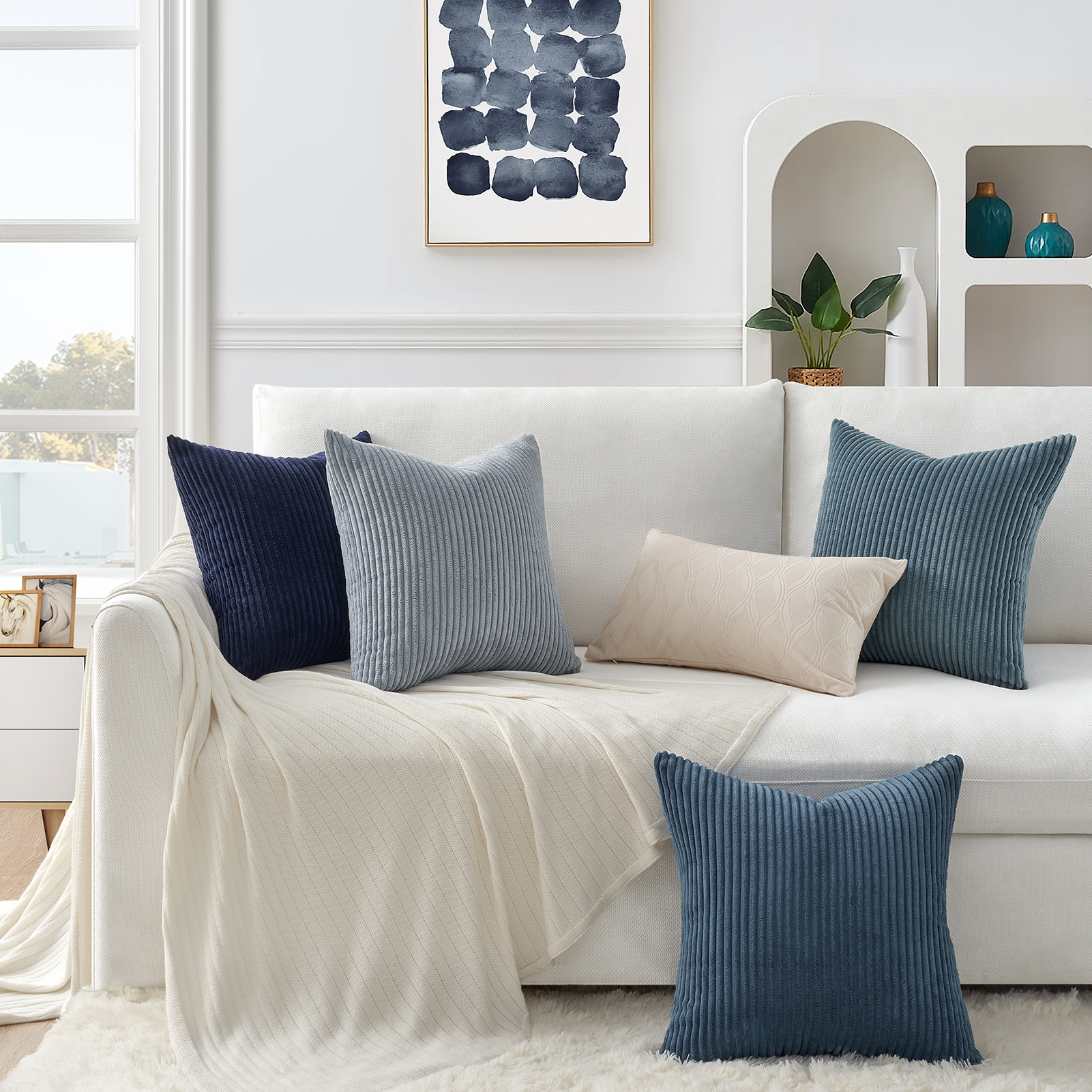 thumbnail video image 2 of Top Finel 18x18 Beige Decorative Pillow Covers, Soft Corduroy All Occasion Covers, 4 Count, 2 of 8