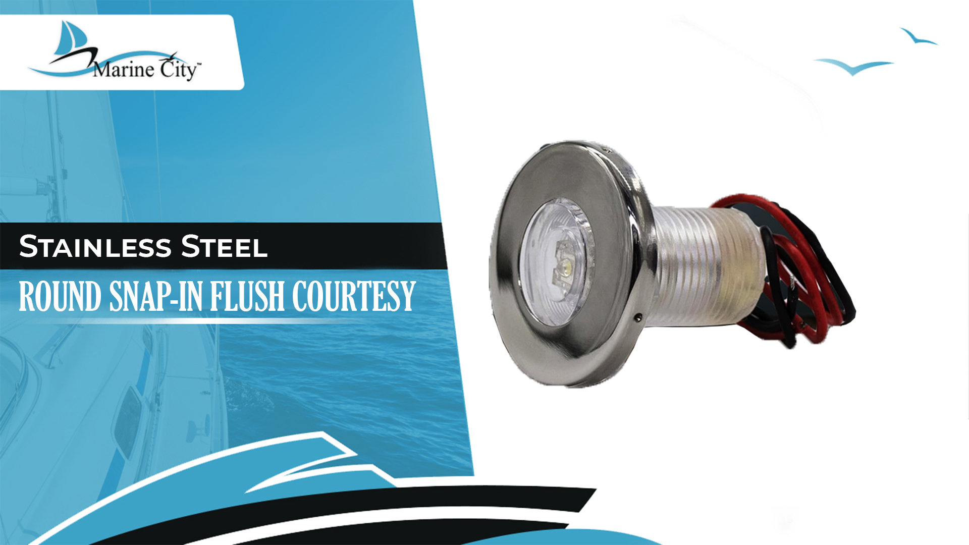 thumbnail video image 2 of Marine City Courtesy Light, 304 Stainless Steel 1-1/2-Inch Round Snap-in Flush Waterproof LED, White PC, for Boats, 2-Pack, 2 of 8