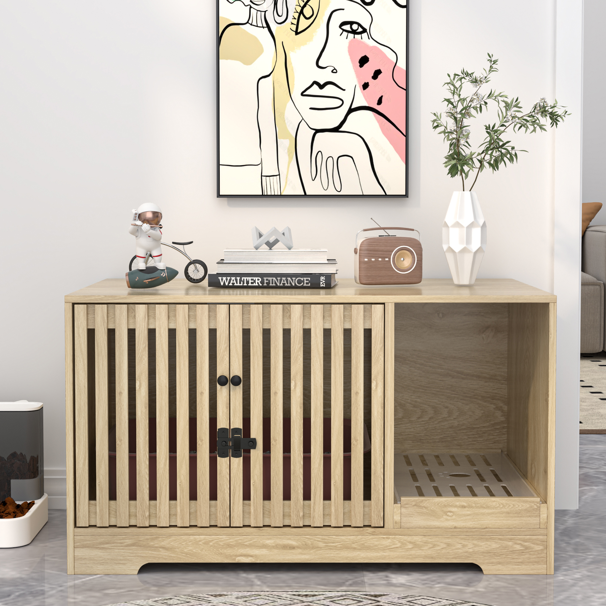 thumbnail video image 2 of Cat Litter Box Enclosure, Hidden Cat Litter Box Furniture, Wooden Pet House Cabinet, Cat Washroom for Living Room, Wood, 2 of 10