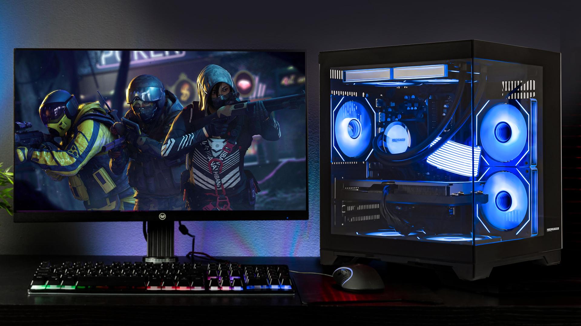 thumbnail video image 2 of Hoengager RTX 5070 12GB Gaming PC Desktop - AMD Ryzen 5 9600X 6-Core 3.9 GHz, 32GB DDR5 RAM, 1TB PCIe SSD, Windows 11 -RGB Prebuilt Computer, 2 of 17