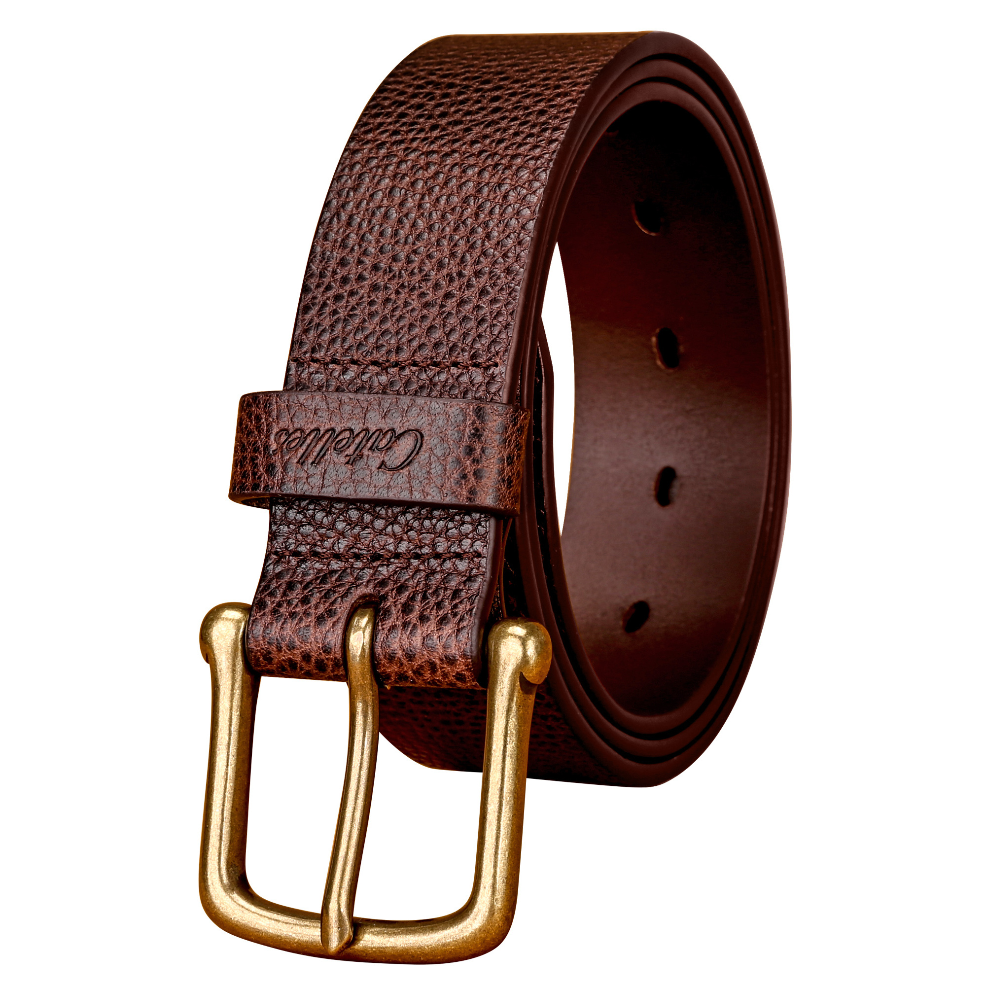 thumbnail video image 2 of Catelles Genuine Leather Pin Brass Buckle Brown Belt for Men Durable Stylish&For waist 48in Width 1.5in(3.8cm), 2 of 10