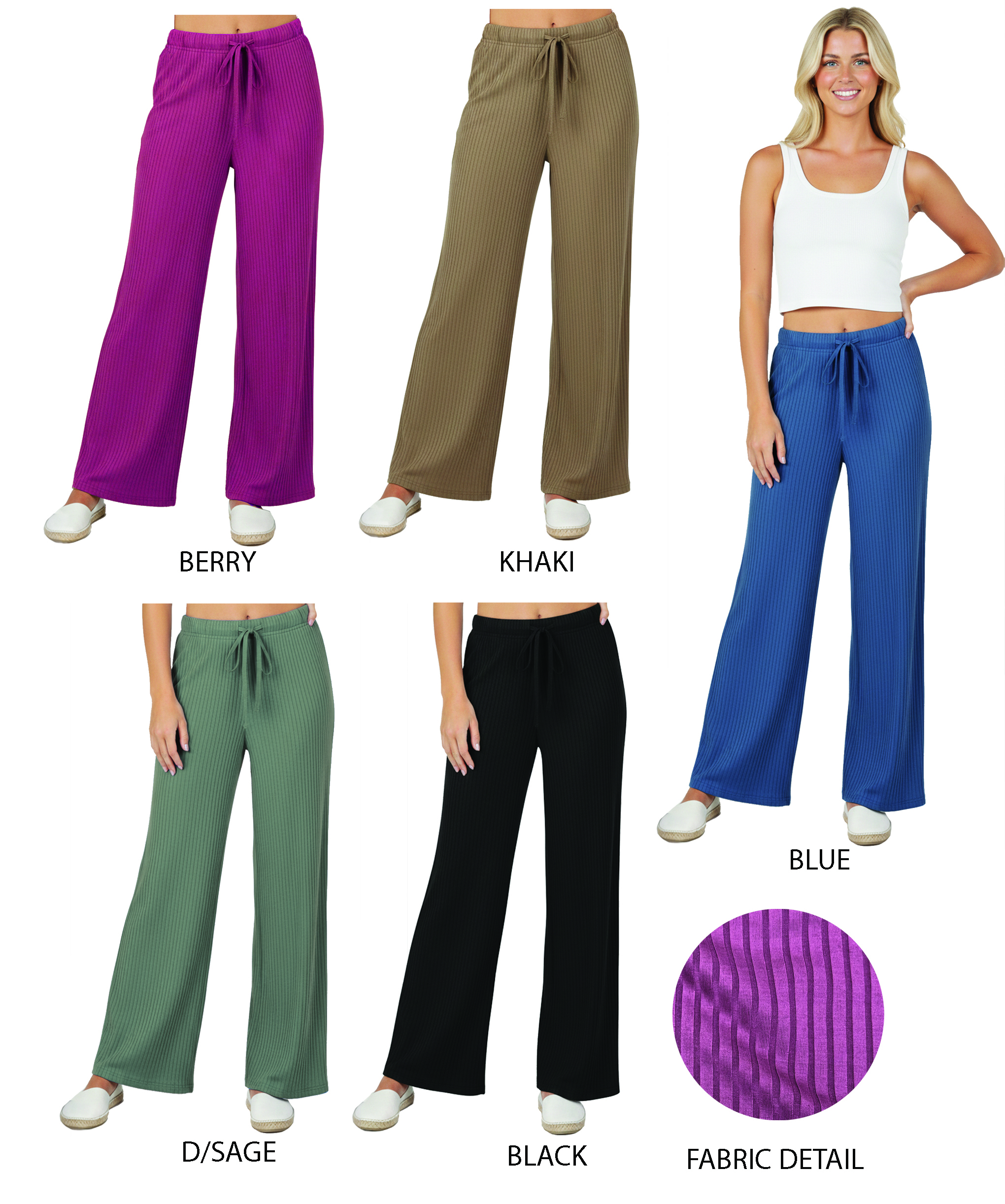 thumbnail video image 2 of Women's Ribbed Straight Leg Drawstring Lounge Pants Soft Casual Relaxed Fit, 2 of 7
