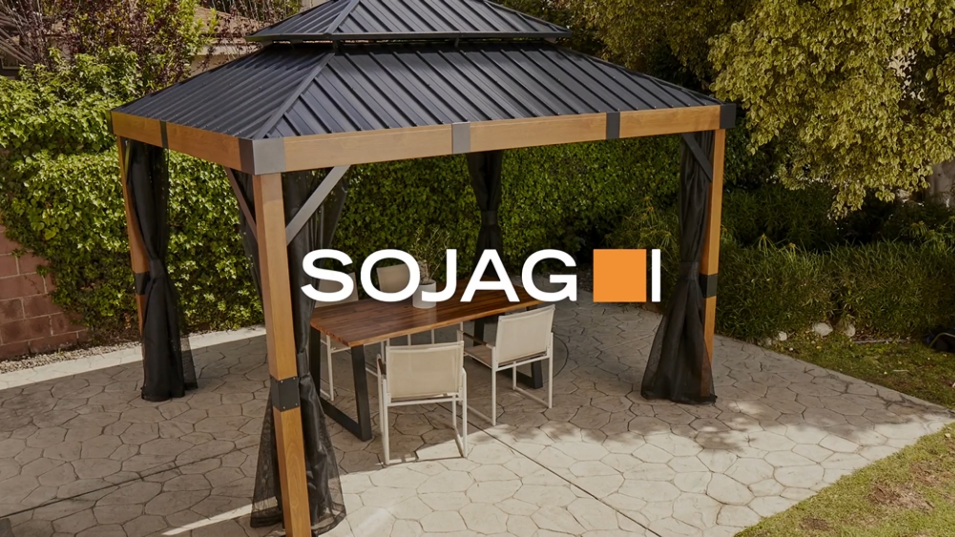 thumbnail video image 2 of Sojag Fontana Black Aluminum Frame 10 x 12 ft Pergola, 2 of 12