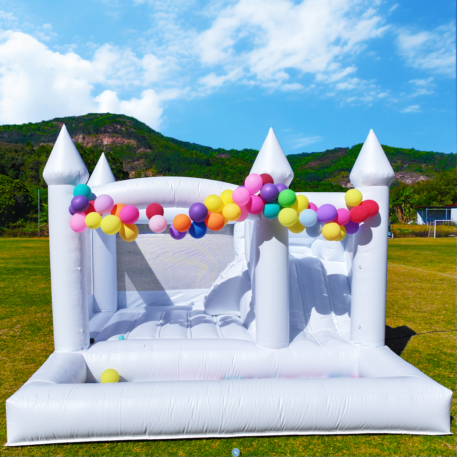 thumbnail video image 2 of Relunch 13FT PVC Commercial White Bounce House for Adults Kids birthday Party,  Inflatable Balloon Castle with Blower Wedding Party, 13x13x10FT, 2 of 10