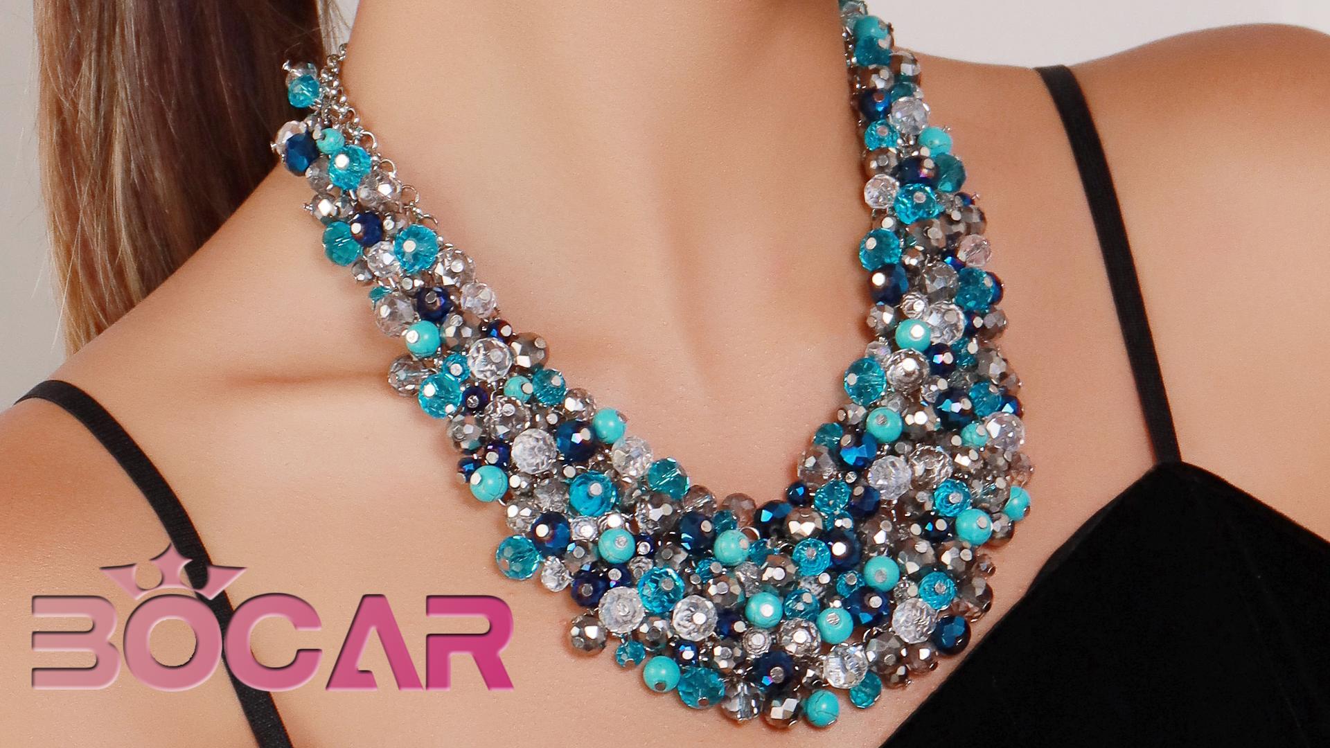 thumbnail video image 2 of Bocar Fashion Crystal Chunky Collar Statement Jewelry Set, with Earrings, for Women, Green, 19 inches (NK-10260-Green), 2 of 7