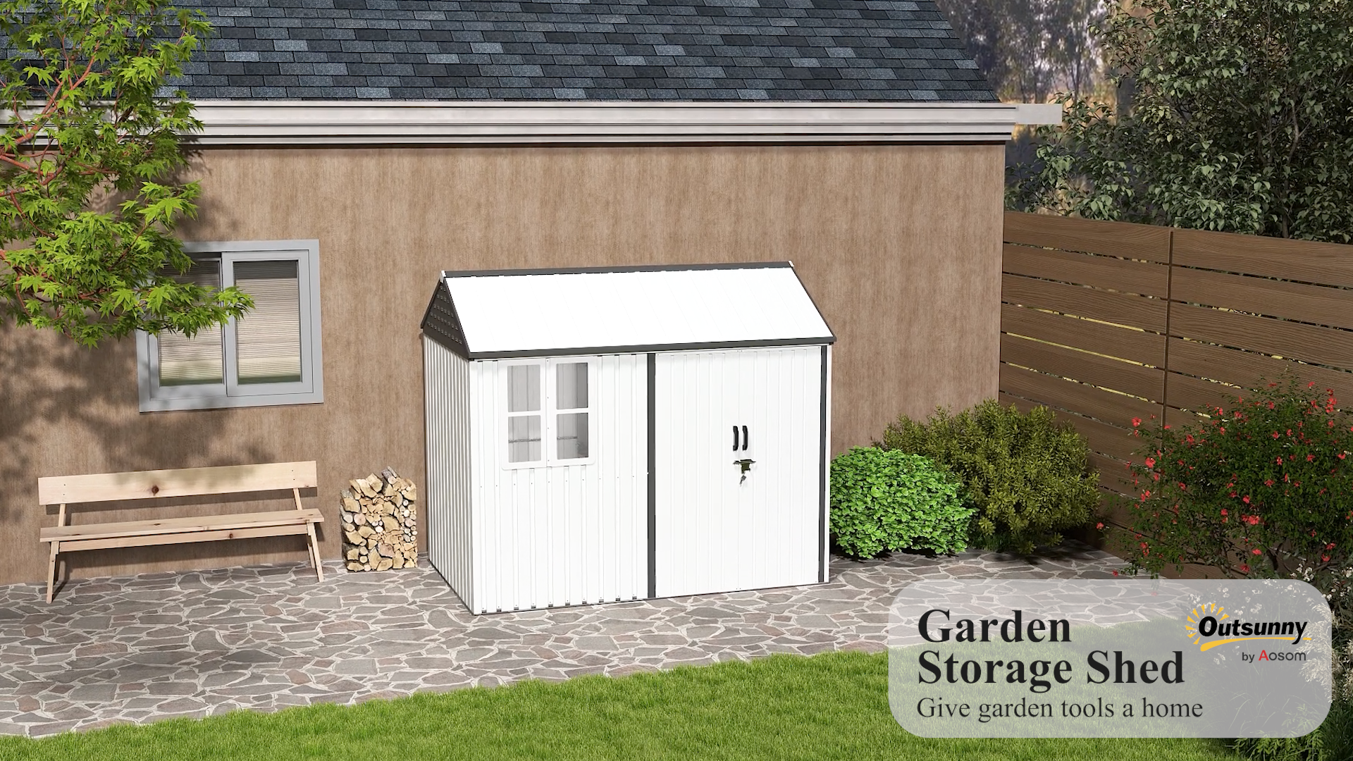 thumbnail video image 2 of Outsunny 8' x 6' Outdoor Storage Shed, Extra Large Metal Garden Shed with Lockable Doors, Cottage Style 4-Pane Window & Vents, White, 2 of 10
