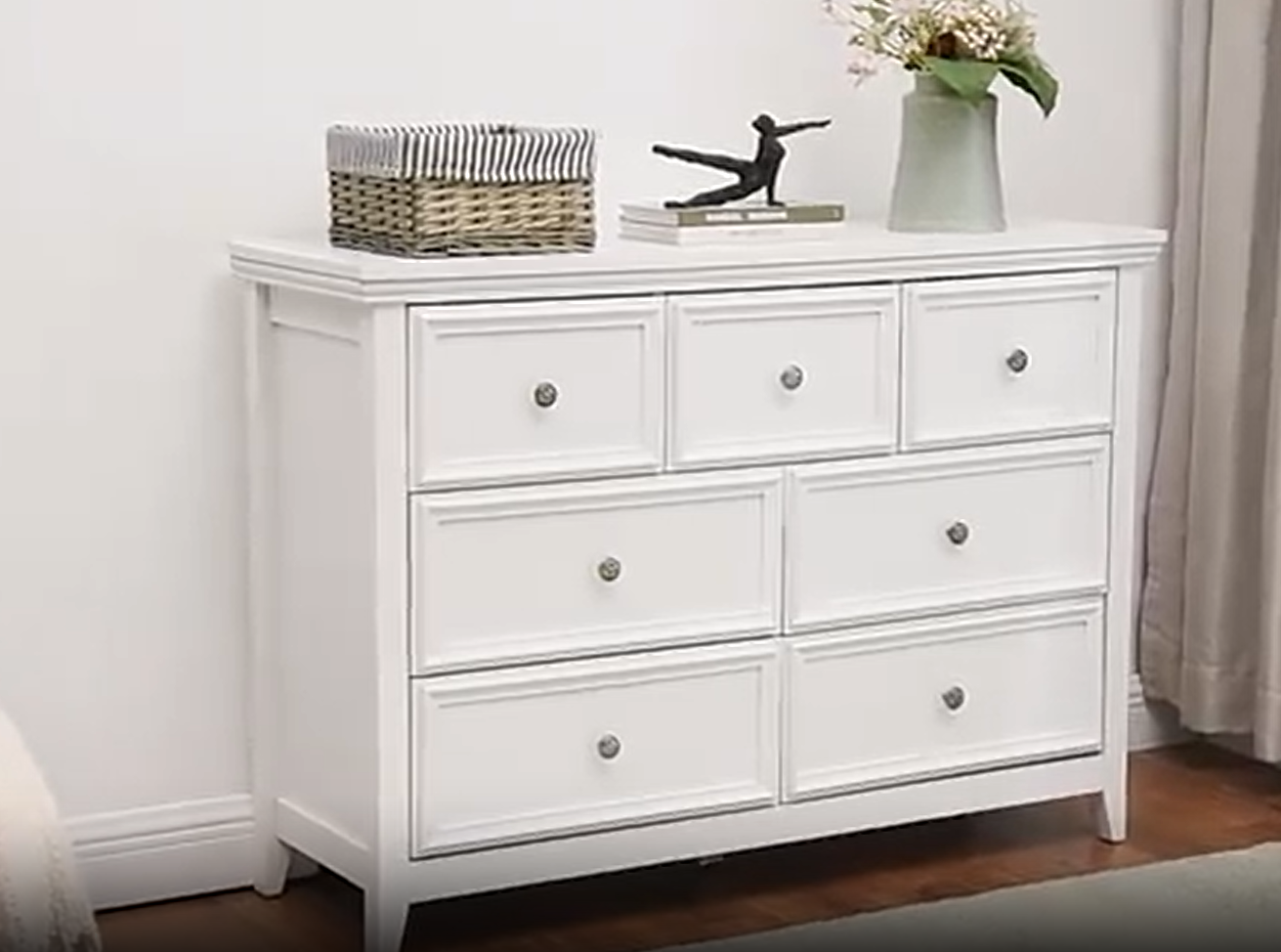 thumbnail video image 2 of 7 Drawer Dresser, Farmhouse Dresser, Nightstand Chest of Drawer for Bedroom, Wood Storage Chest of Drawers Storage Cabinet for Living Room, Hallway,Entryway, 2 of 10