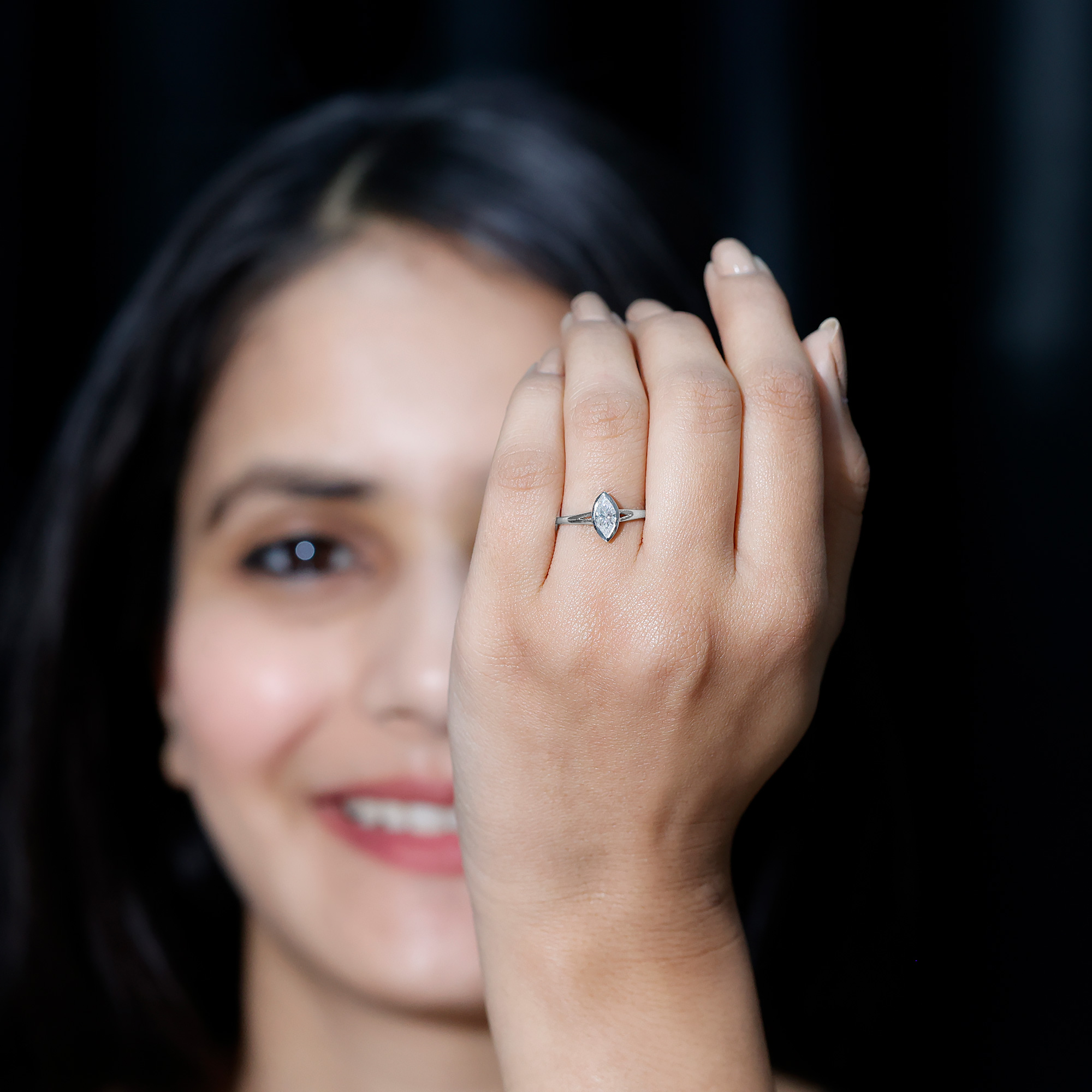 thumbnail video image 2 of Rosec Jewels Certified Moissanite Solitaire Promise Ring for Women - 4X8 mm Marquise Moissanite Ring - D-VS1 Quality, 10K White Gold, US 6.50, 2 of 8