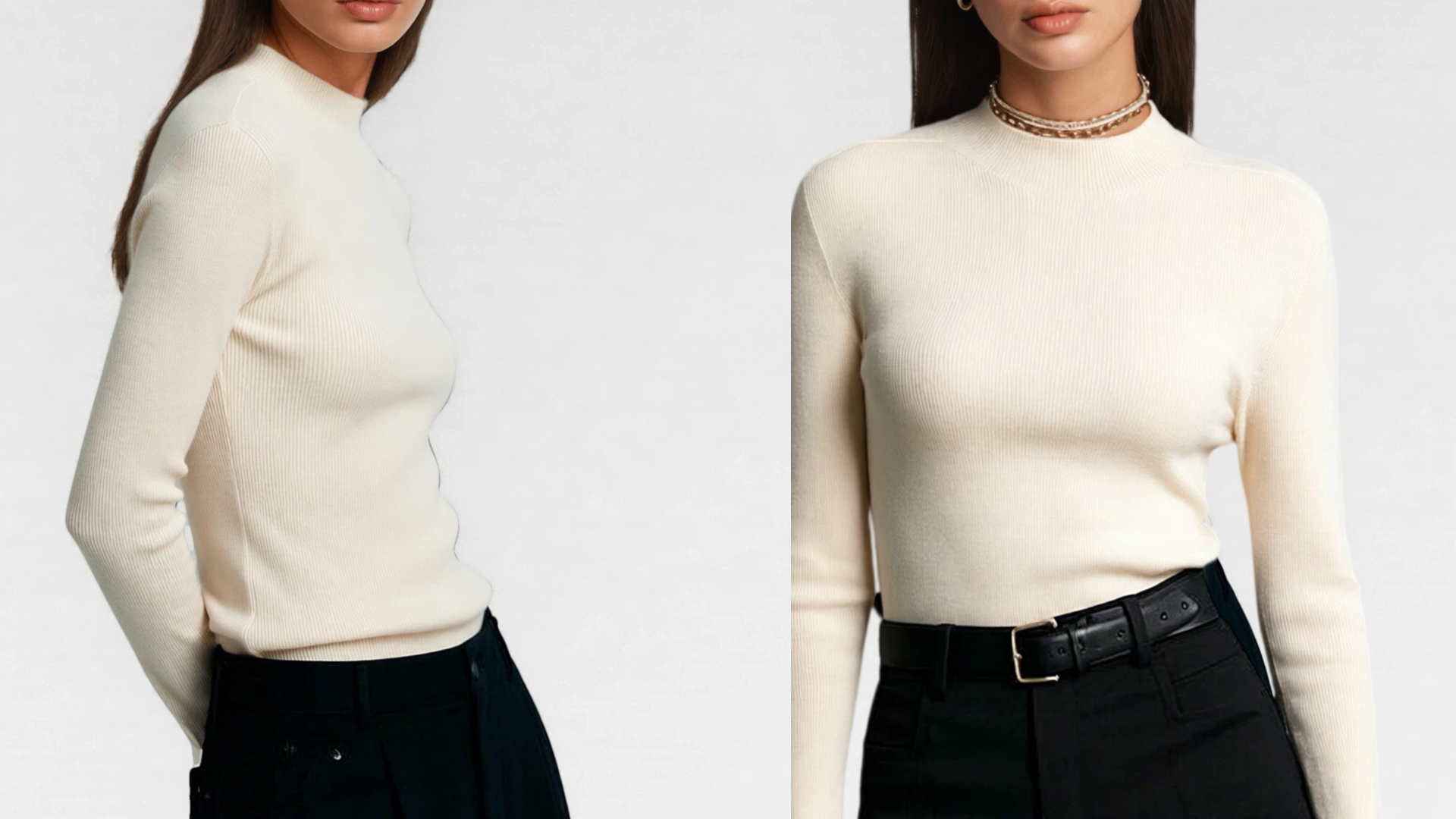 thumbnail video image 2 of Women's Mock Neck Wool Sweater Fall Basic Soft Long Sleeve Knitted Pullover Sweaters Slim Fit Layering Tops by DingJoo white L, 2 of 6
