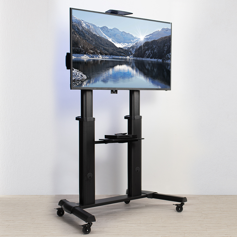 thumbnail video image 2 of Ultra Heavy Duty Mobile Stand TV Cart Mount, Fits 32" to 100" Flat Screens, 2 of 9