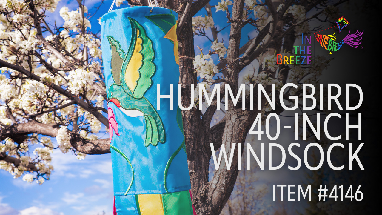 thumbnail video image 2 of In the Breeze 4146 — 40-inch Hummingbird Windsock — Colorful and Fun Hanging Outdoor Decoration, 2 of 10