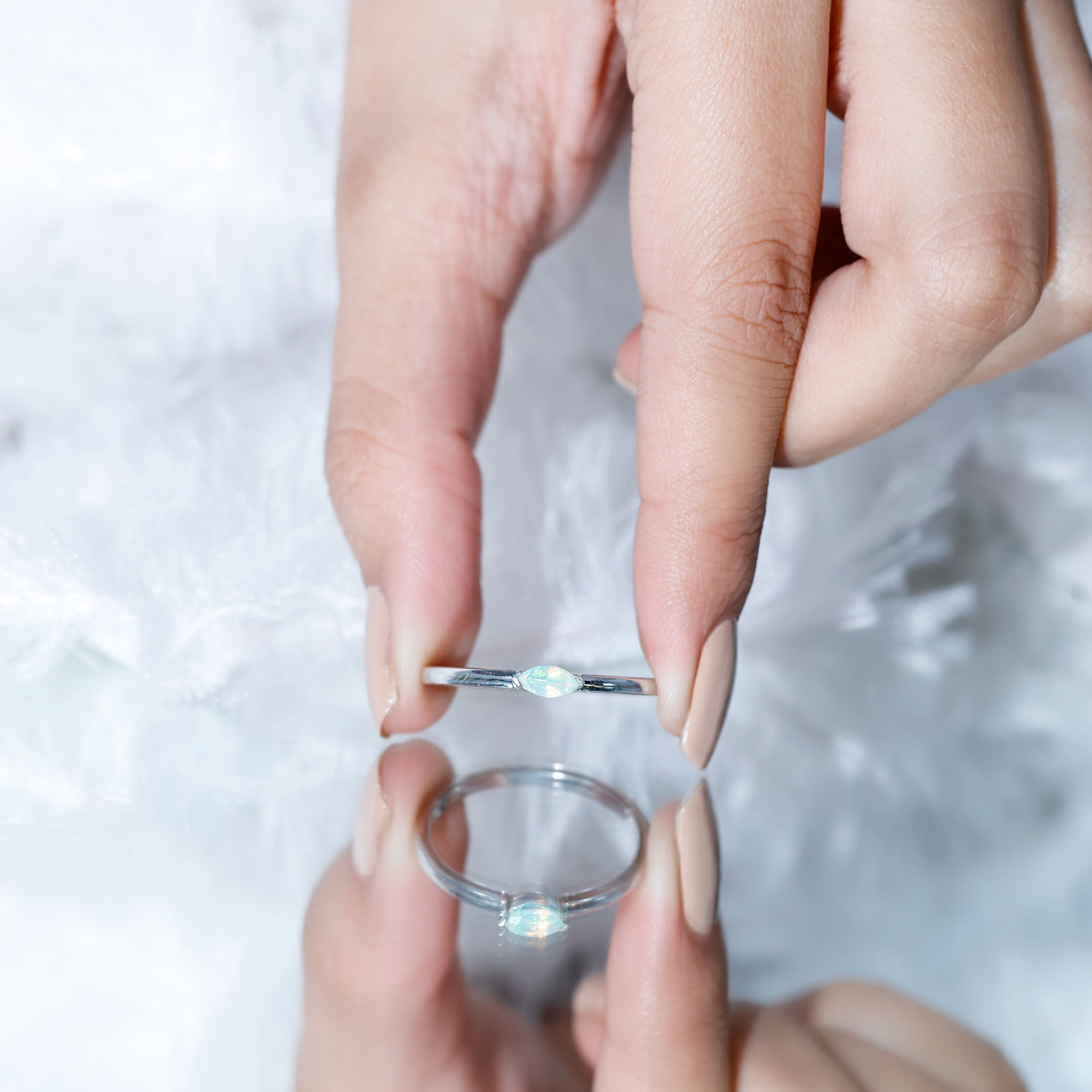 thumbnail video image 2 of Rosec Jewels Real Ethiopian Opal Promise Ring for Women - Marquise Opal Ring - AAA Quality - Ready to Gift for Valentines, 10K White Gold, US 4.50, 2 of 9