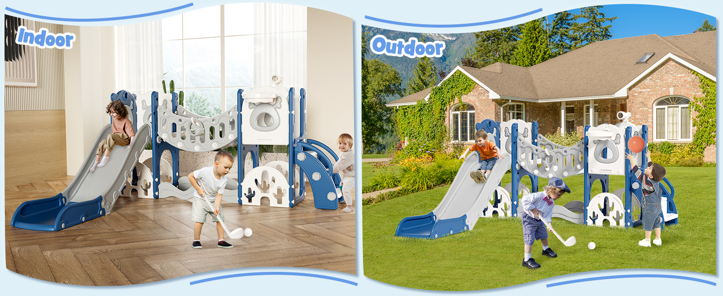 thumbnail video image 2 of KORIMEFA 8 in 1 Toddler Slide, Kid Slide for Toddlers Age 1-3 with Ring Toss, Basketball Hoop, and Telescope, Indoor Outdoor Slide Toddler Playset Toddler Playground, 2 of 19