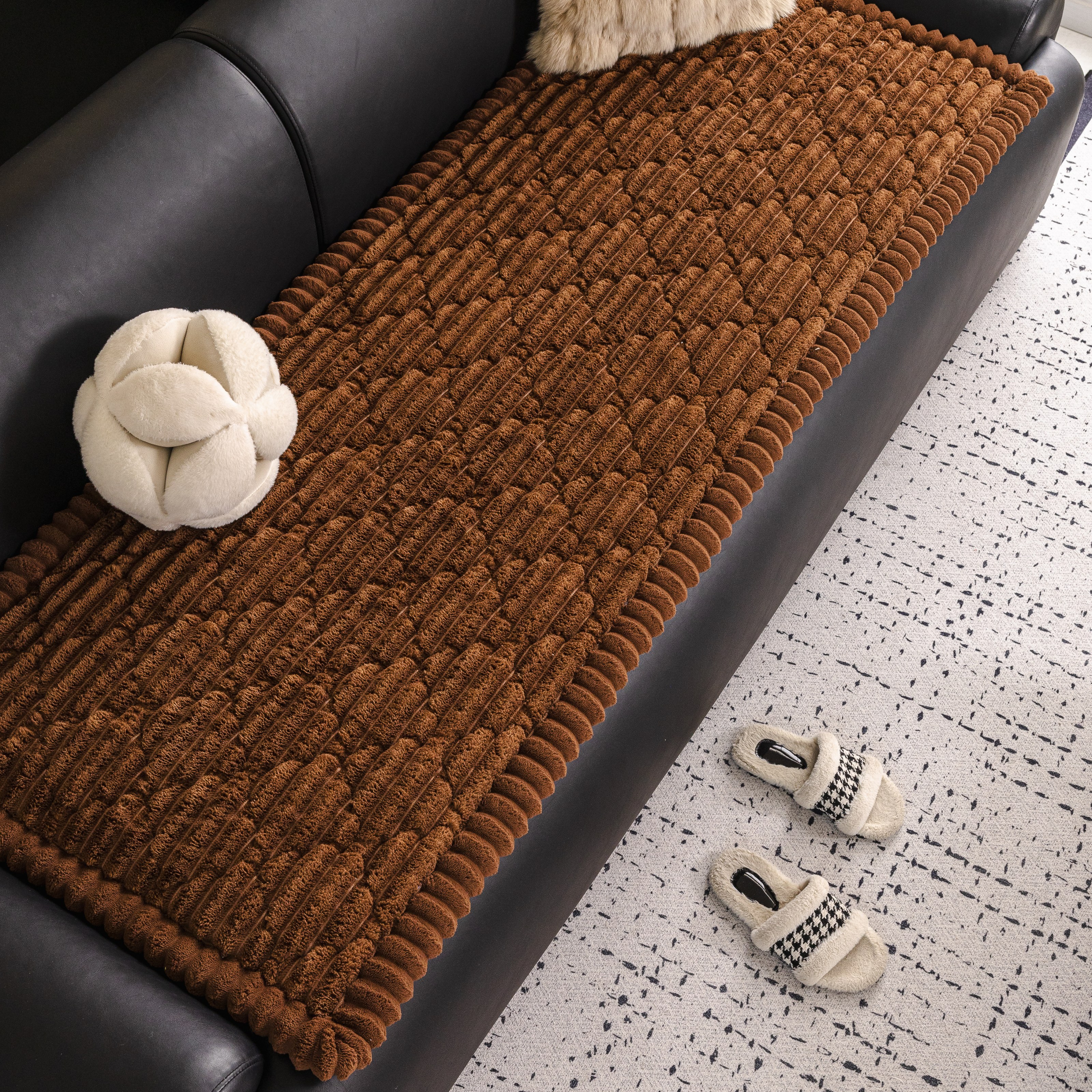 thumbnail video image 2 of HUGNEO 28"x28" 100% Waterproof Sofa Cover, Non-Slip Plush Chenille Sofa Cushion, Machine Washable Furniture Protector for Pets & Kids, Light Coffee, 2 of 14